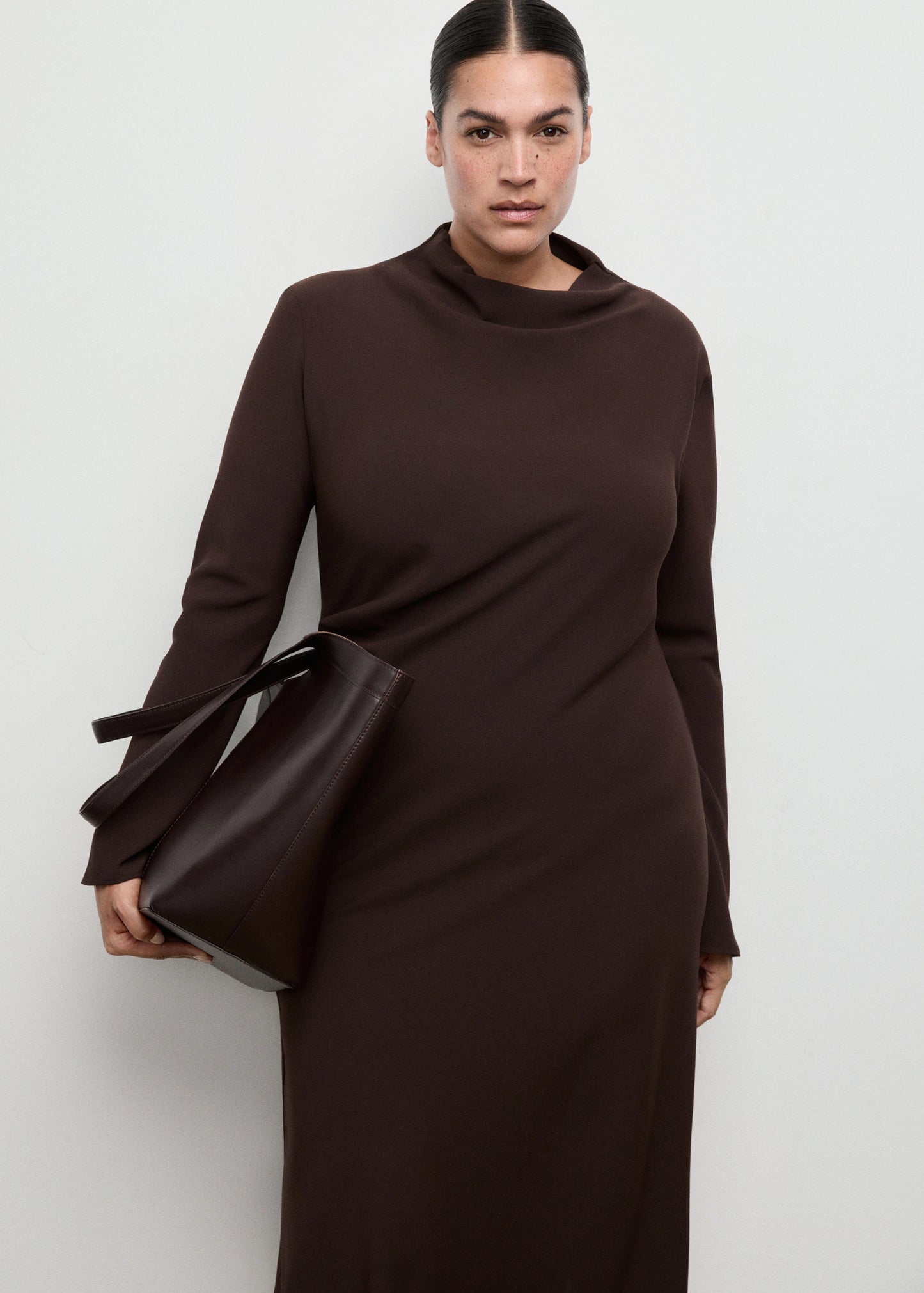 Ruched Dress With Draped Neckline