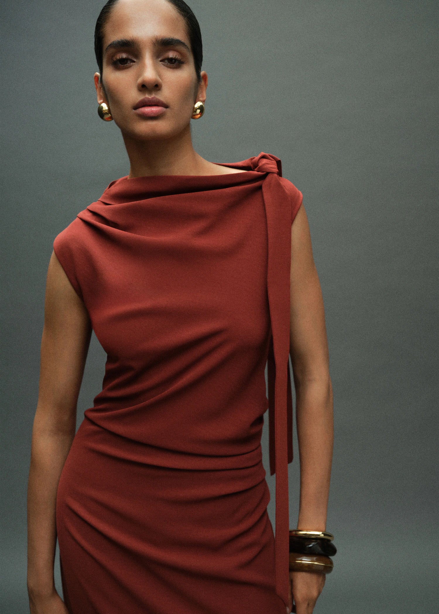 Ruched Dress With Knot Detail
