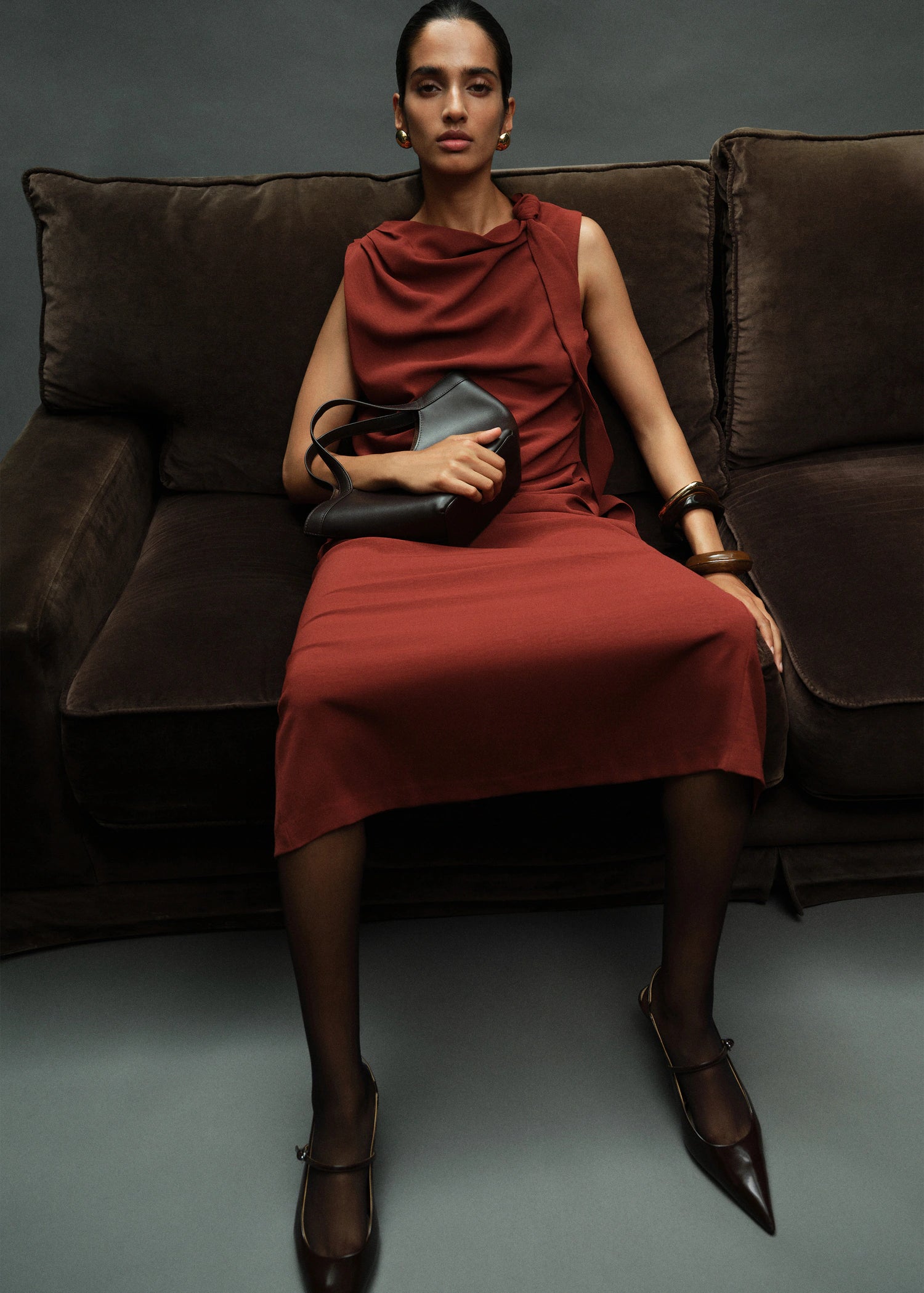 Ruched Dress With Knot Detail