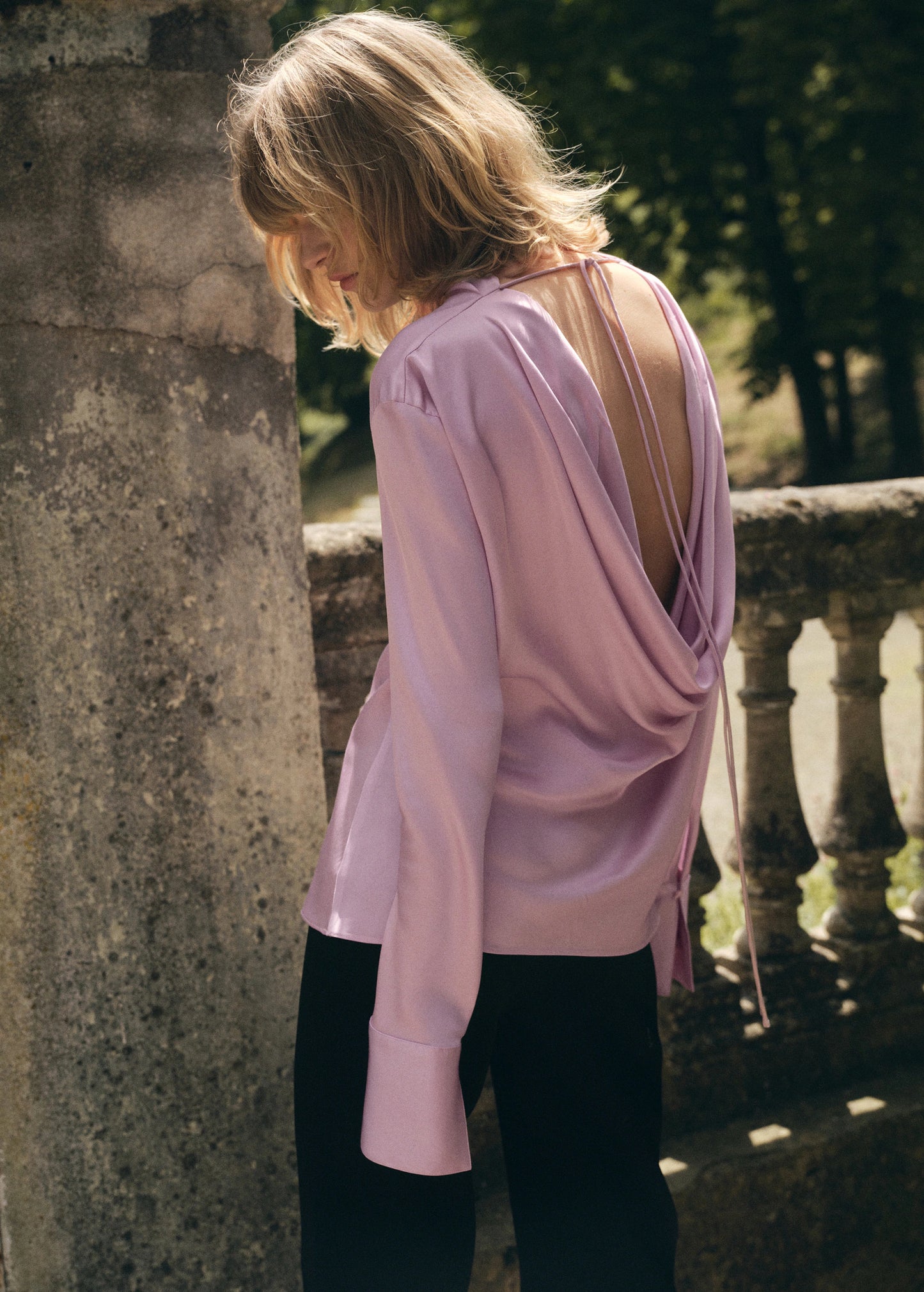 Satin Blouse With Draped Back