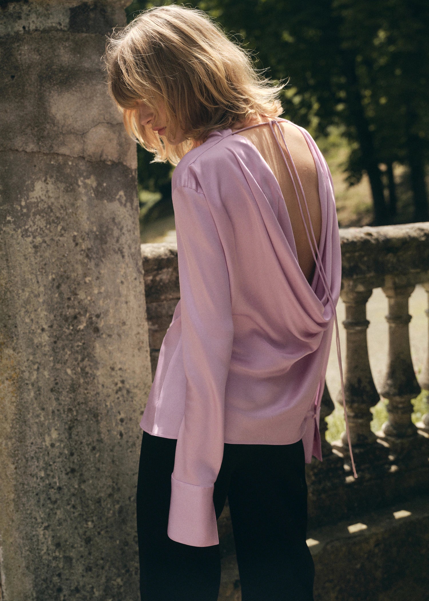 Satin Blouse With Draped Back
