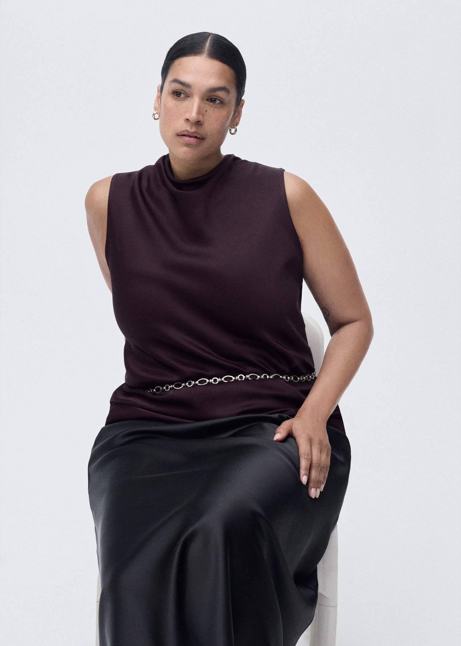 Satin Blouse With Draped Neck