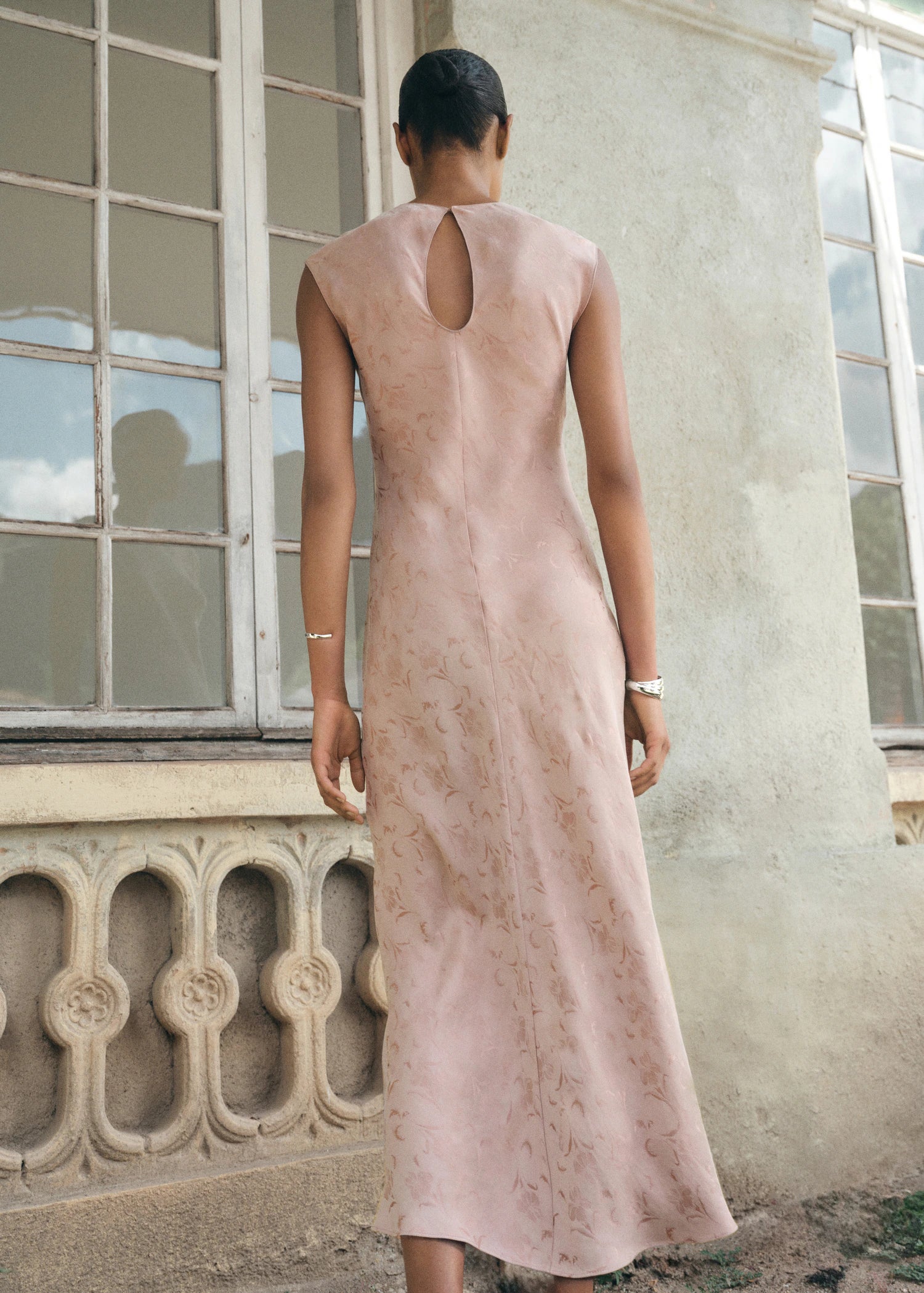 Satin Floral Jacquard Dress