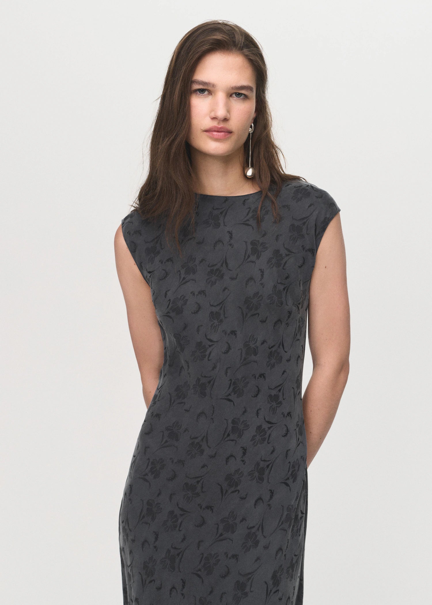 Satin Floral Jacquard Dress