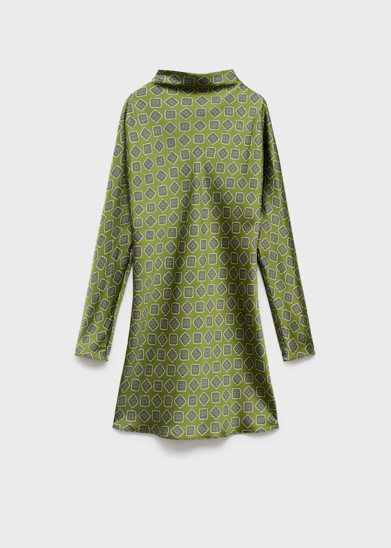 Satin Printed Dress With Perkins Collar