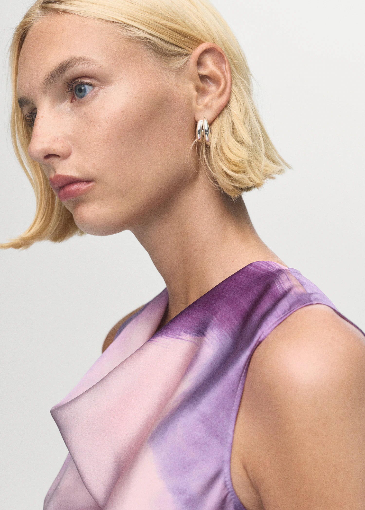 Satin Tie Dye Dress With Draped Neckline