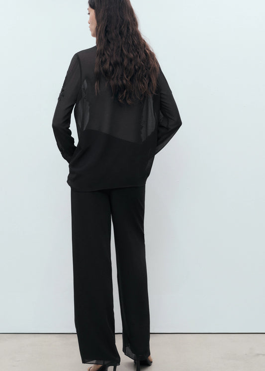 Semi Transparent Shirt With Rhinestone Embroidery