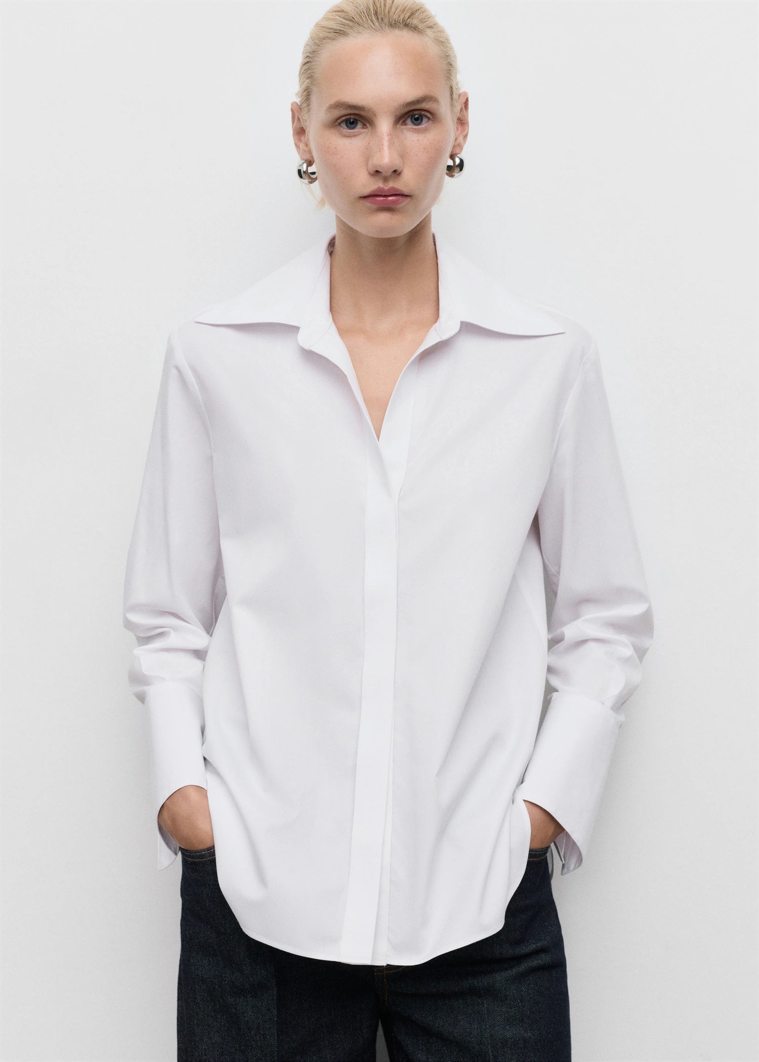 Shirt With Concealed Placket And Collar