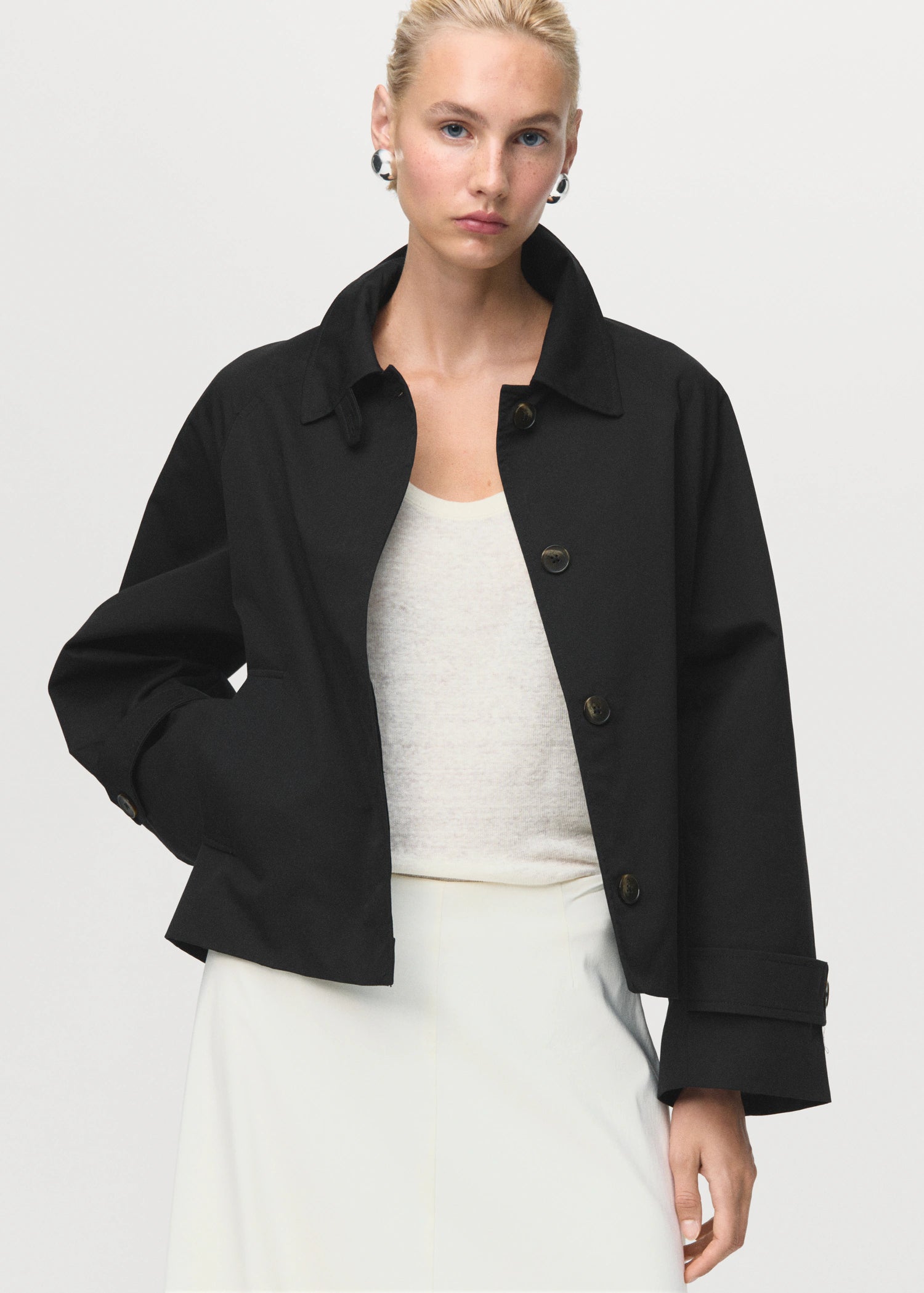 Short Oversized Trench Coat With Epaulettes