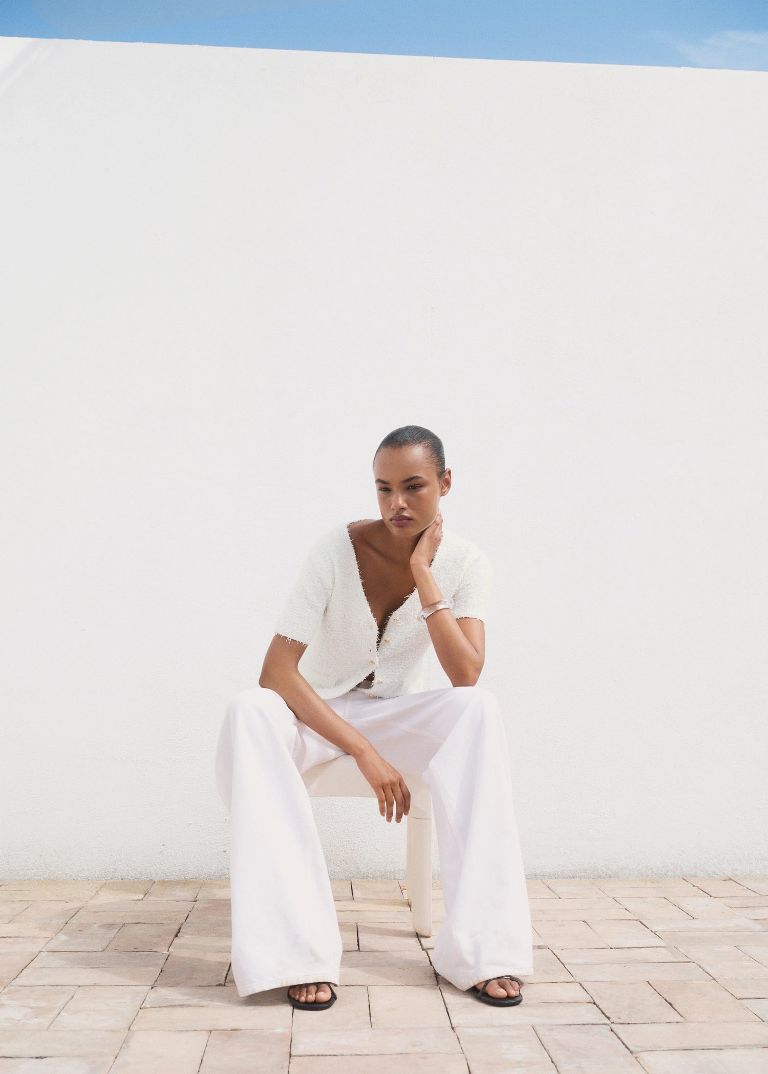 Short Sleeved Boucle Cardigan