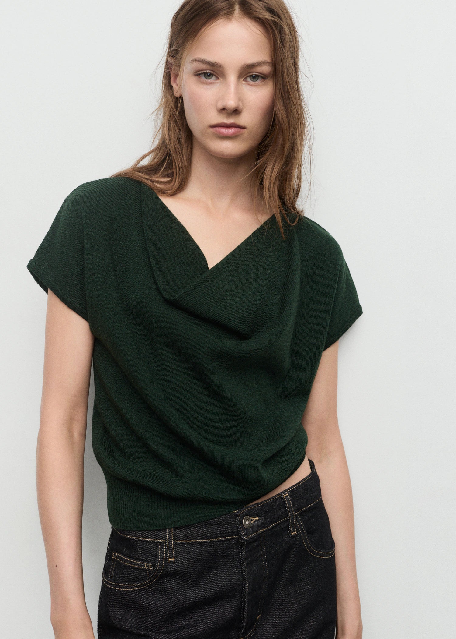 Short Sleeved Top With Draped Neckline