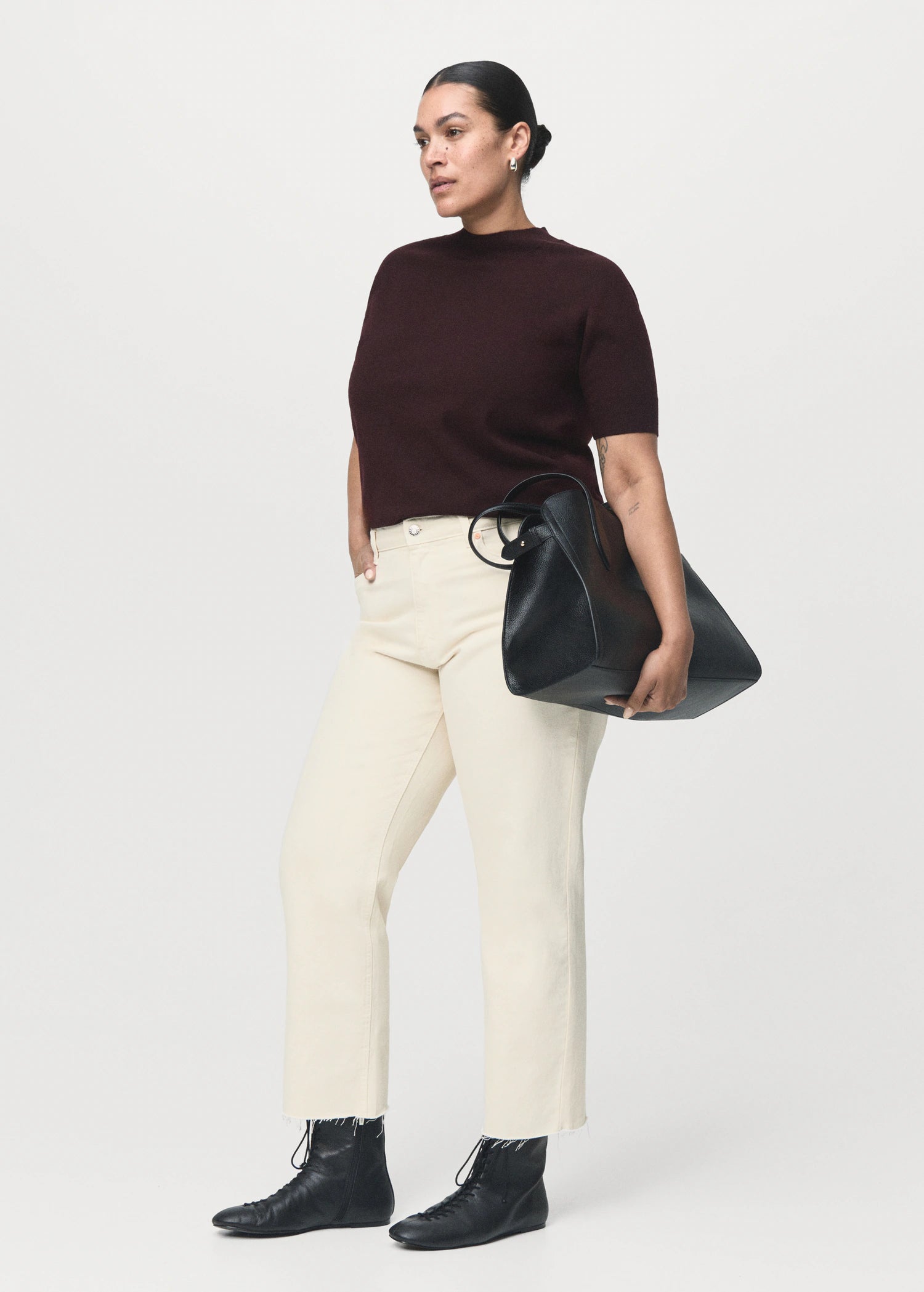 Short Sleeved Wool Blend Sweater