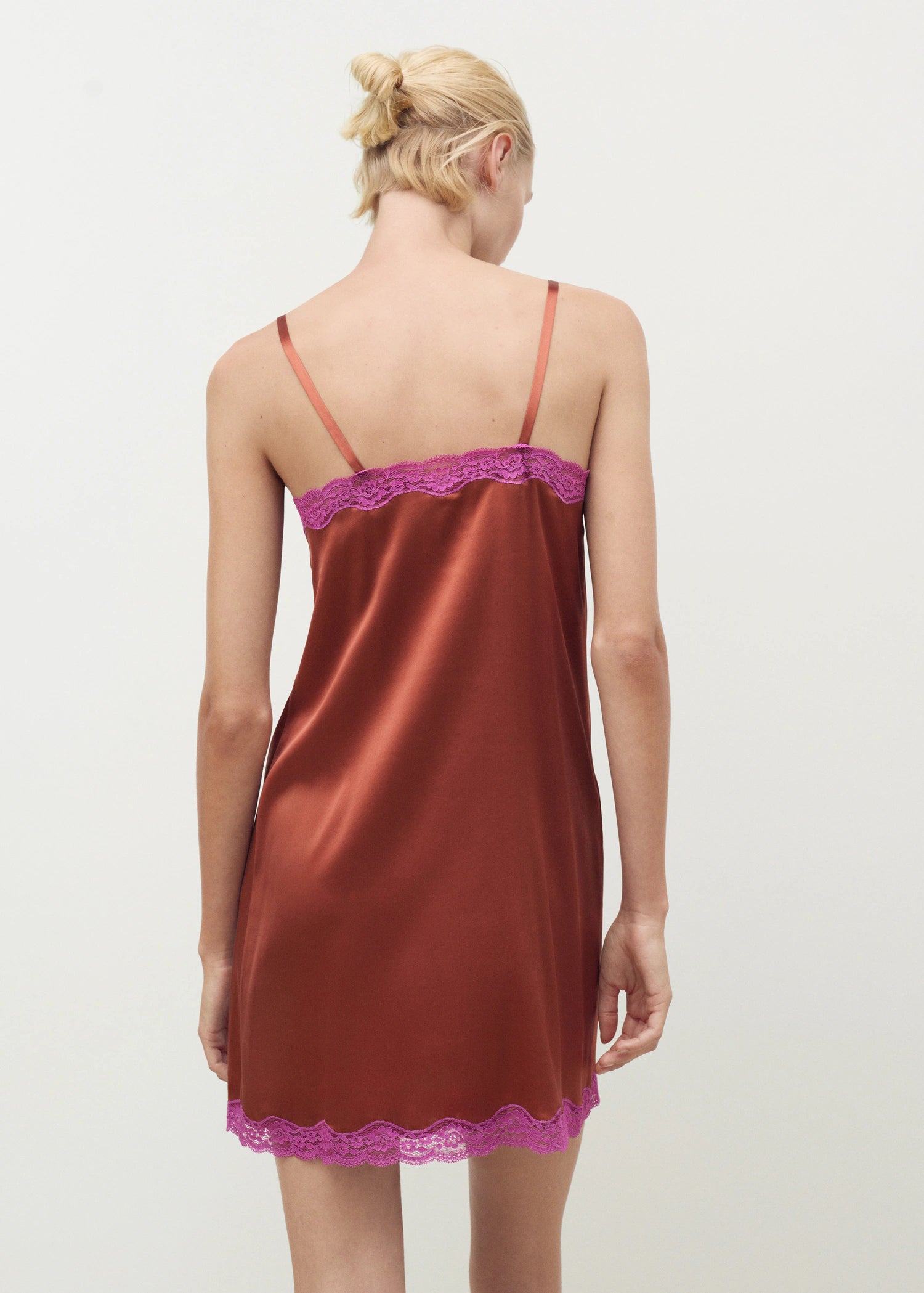 Silk Nightdress With Lace In Contrasting Colour