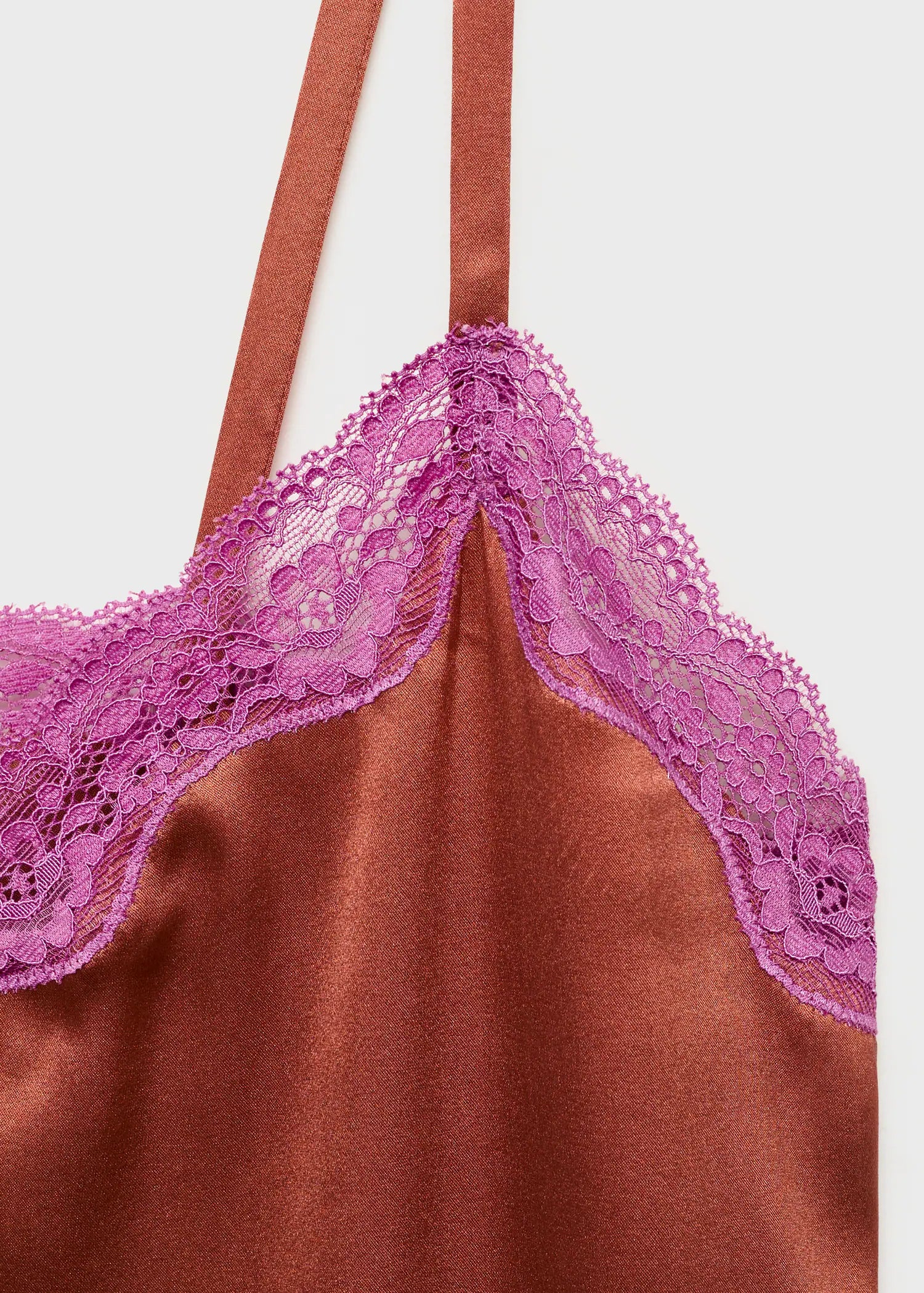 Silk Nightdress With Lace In Contrasting Colour