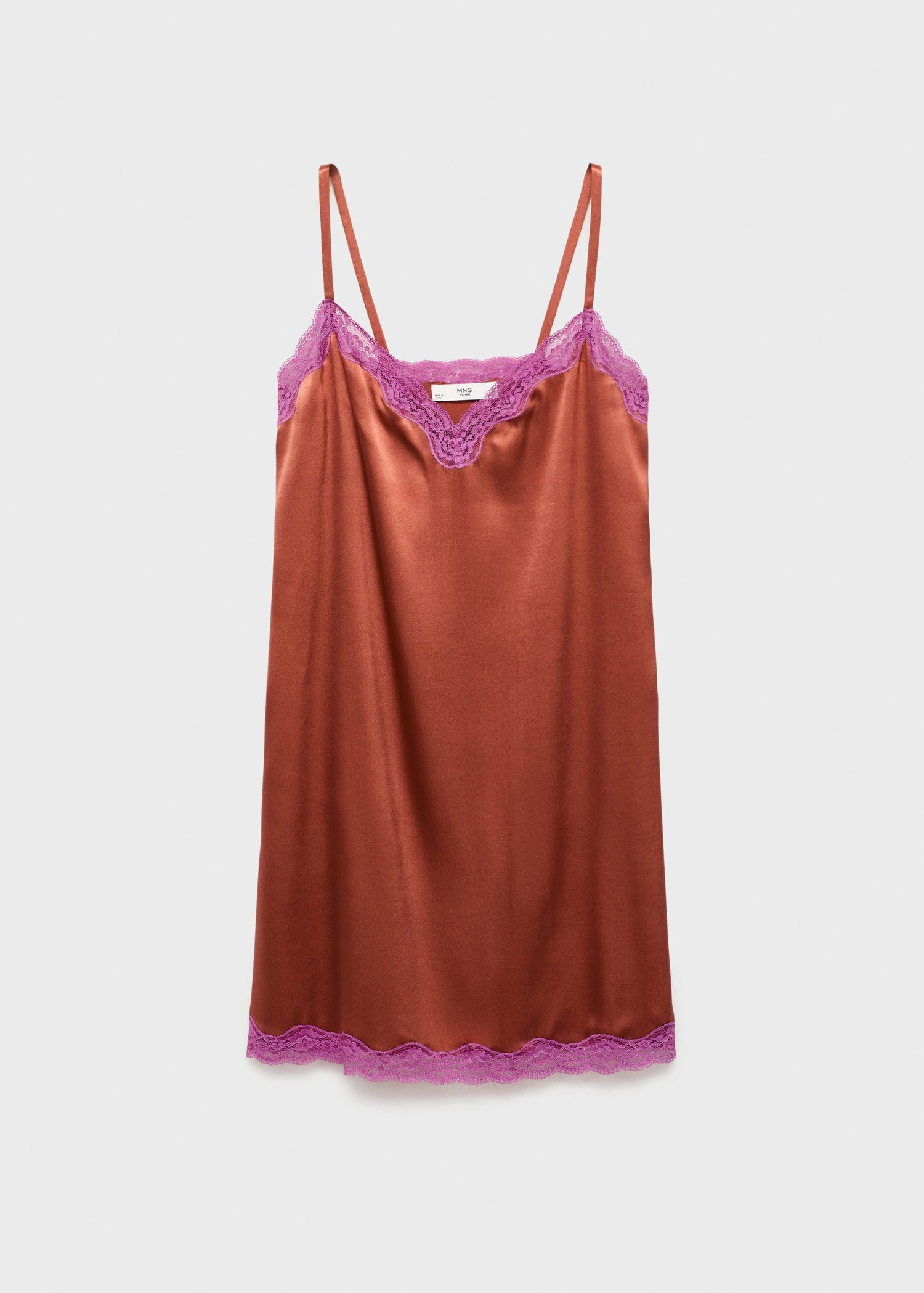 Silk Nightdress With Lace In Contrasting Colour