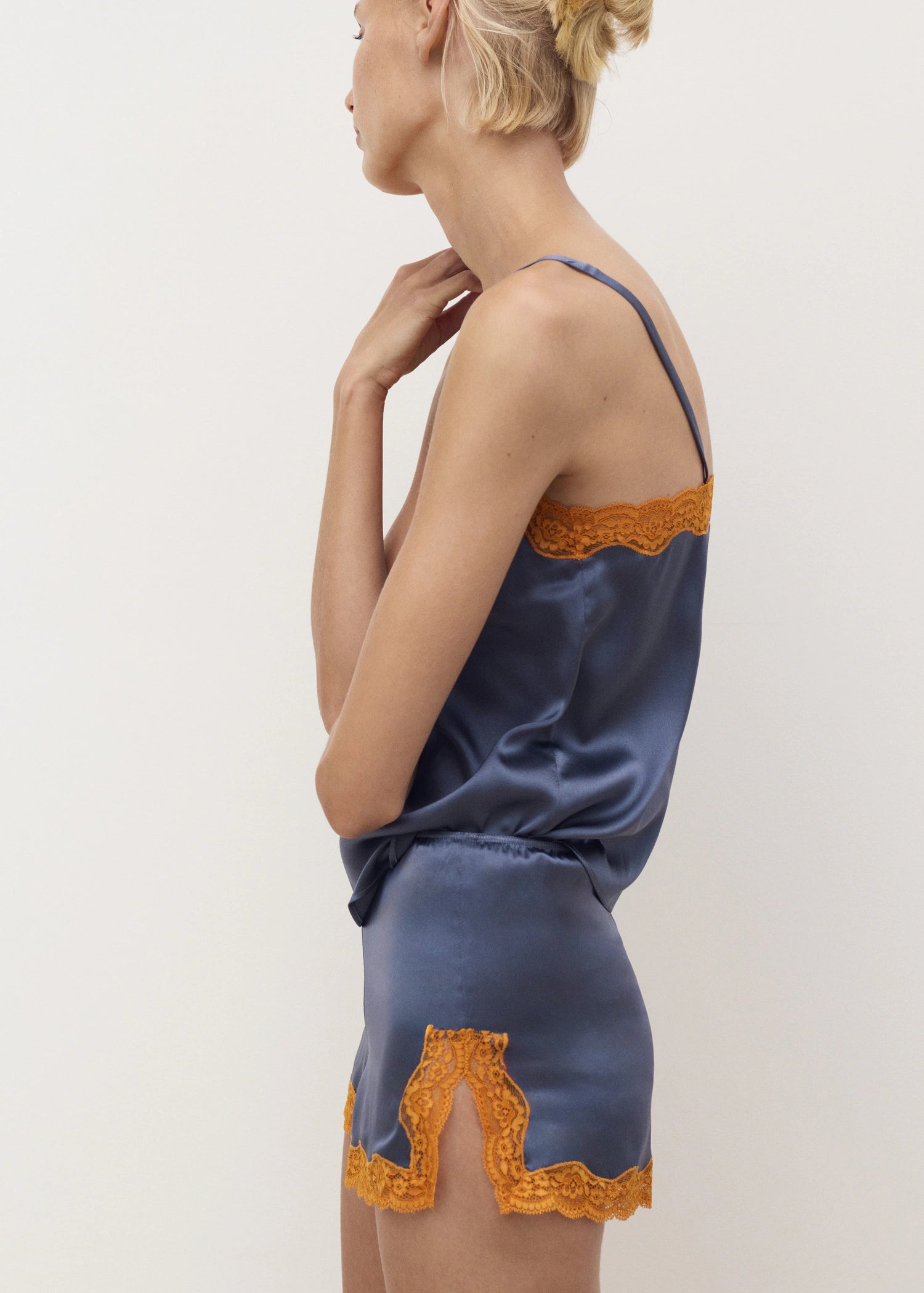 Silk Shorts With Contrasting Lace Trim