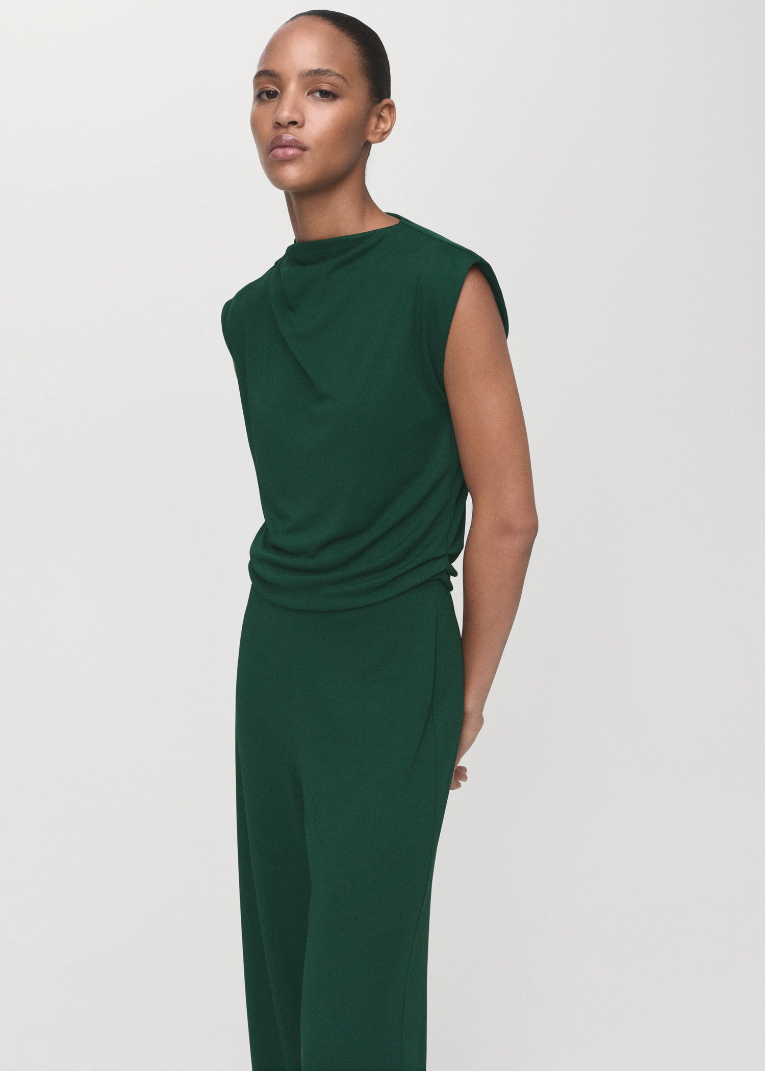 Straight Fit Jumpsuit With Draped Neckline
