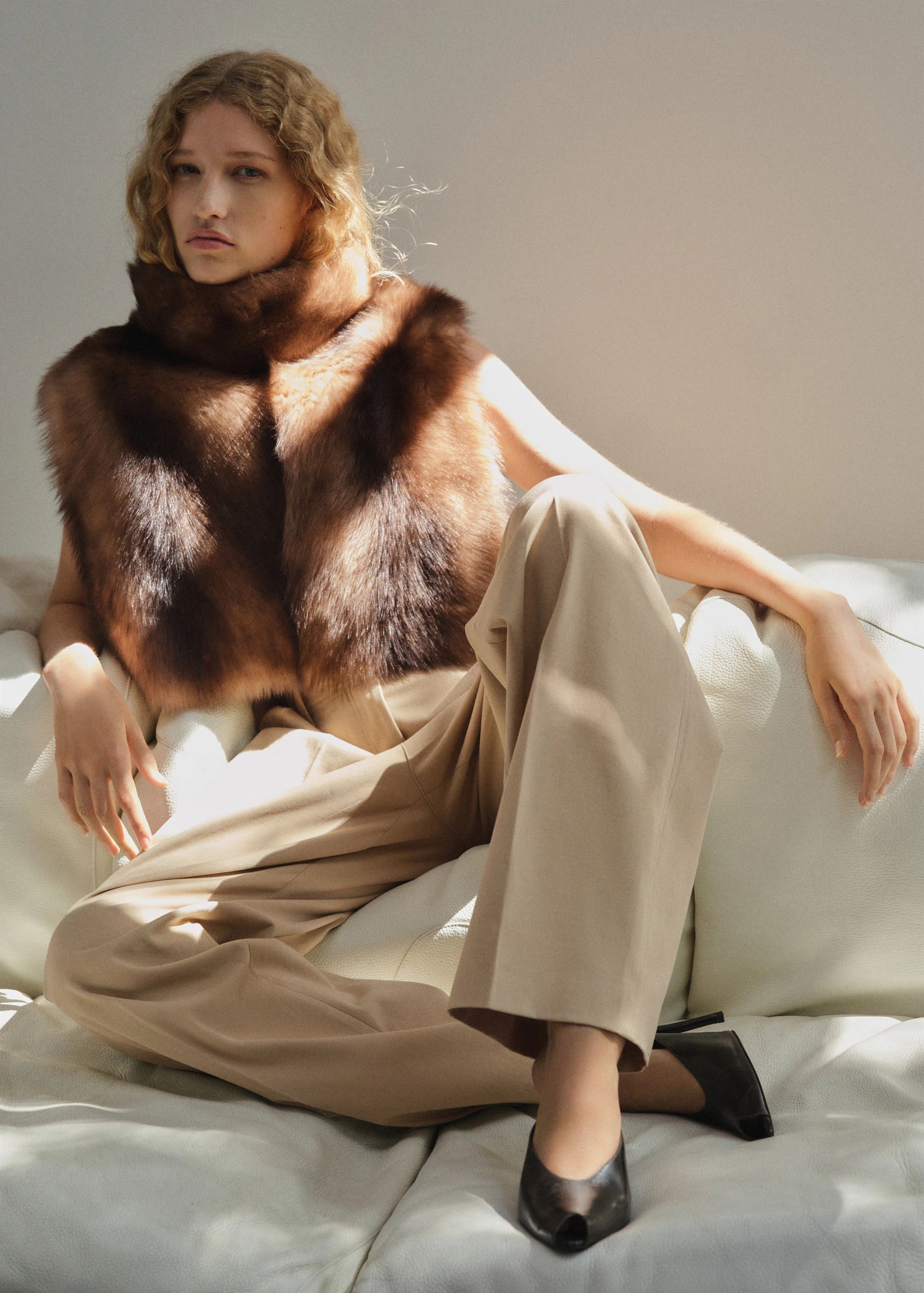 Straight Leg Pleated Denim Trousers