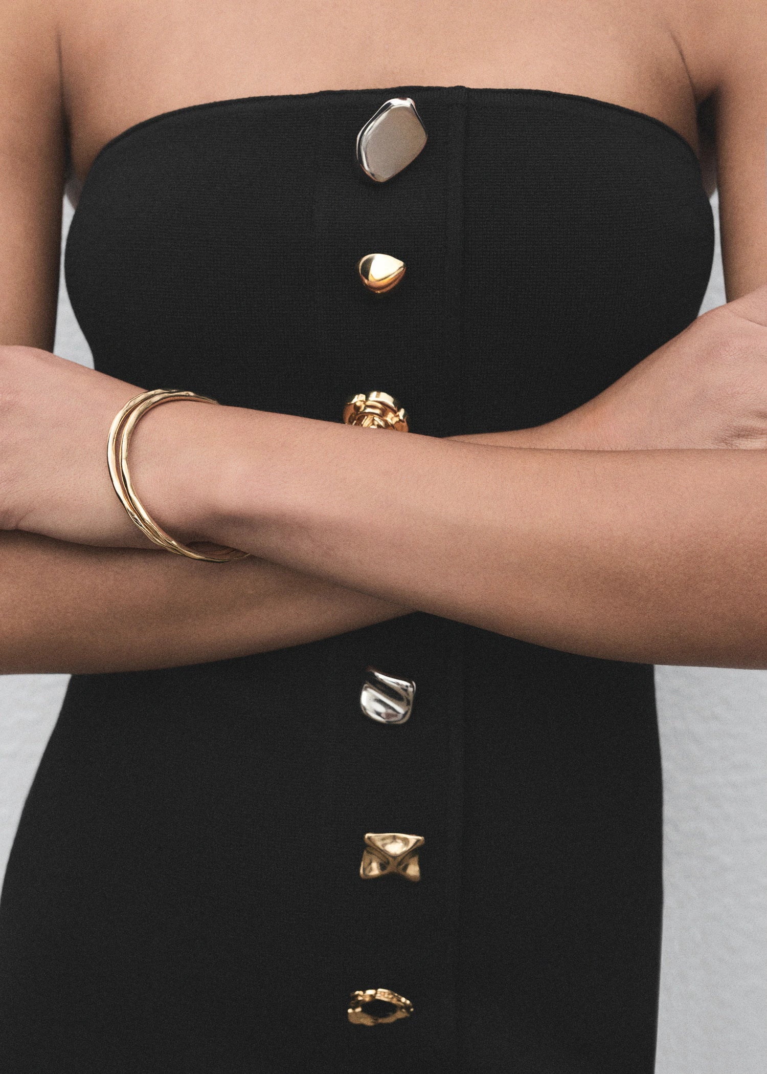 Strapless Dress With Jewel Buttons