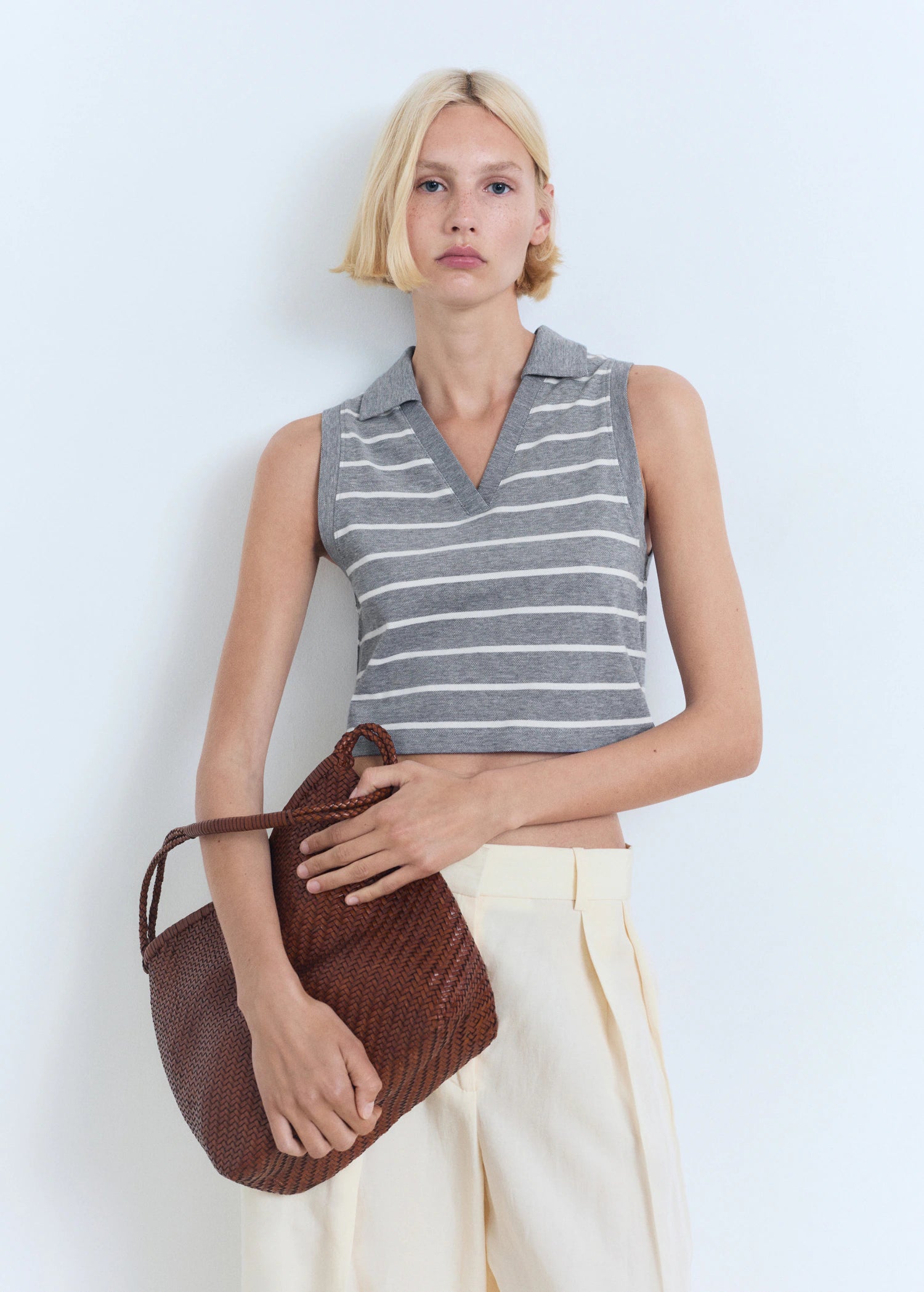 Striped Cropped Polo Shirt