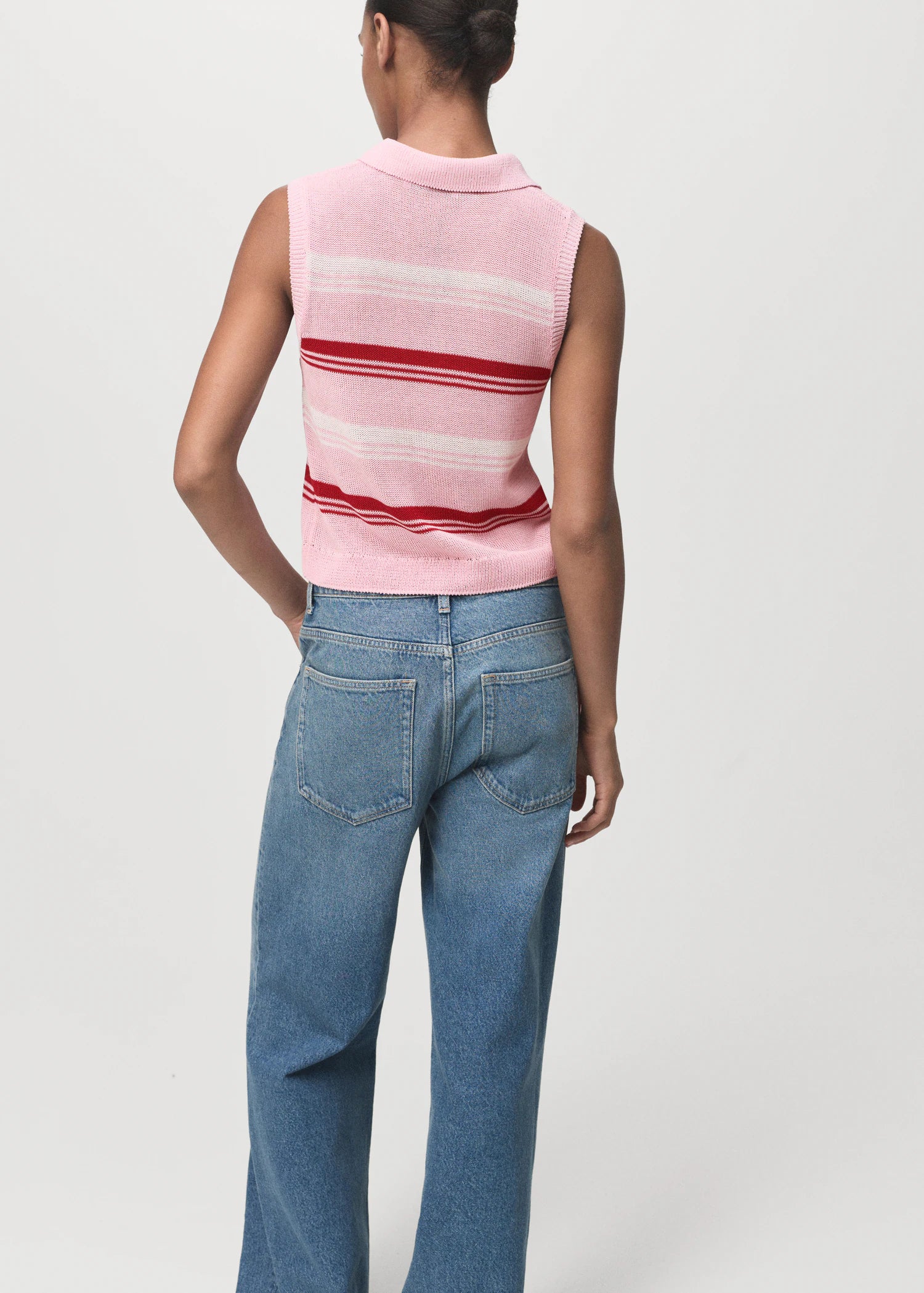 Striped Knitted Polo Neck Top