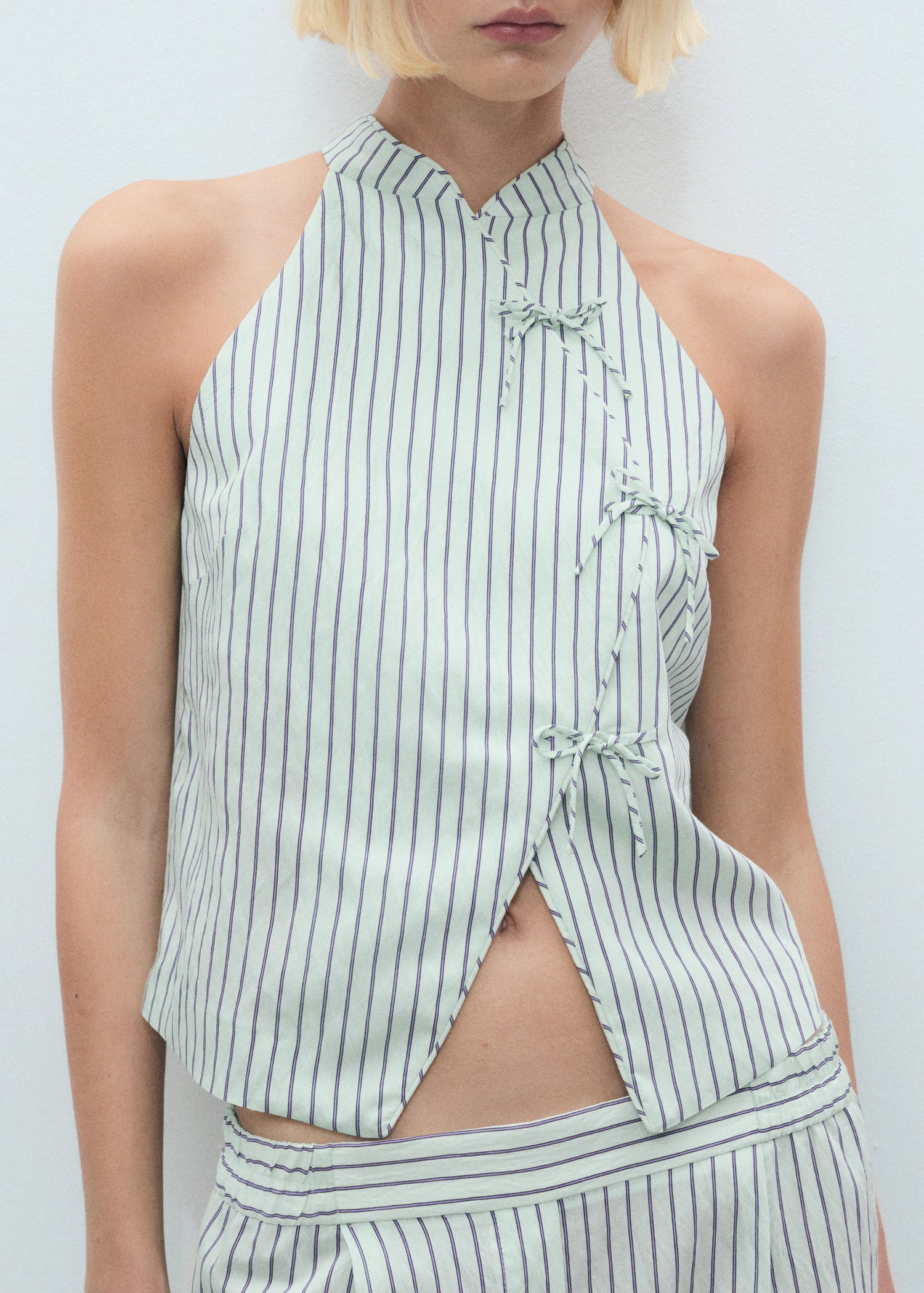 Striped Top With A Strap Neckline And Laces