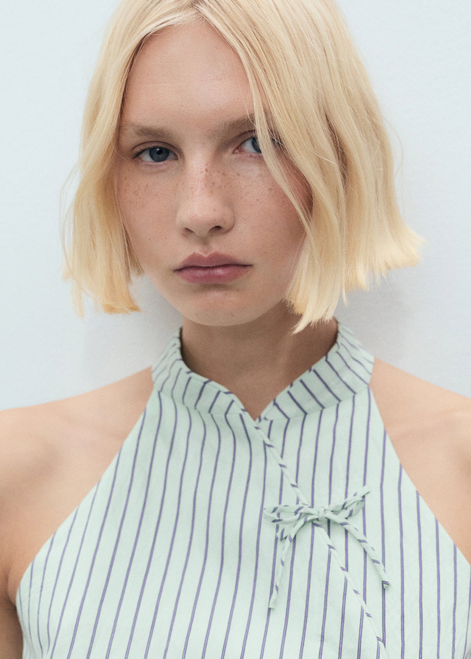 Striped Top With A Strap Neckline And Laces