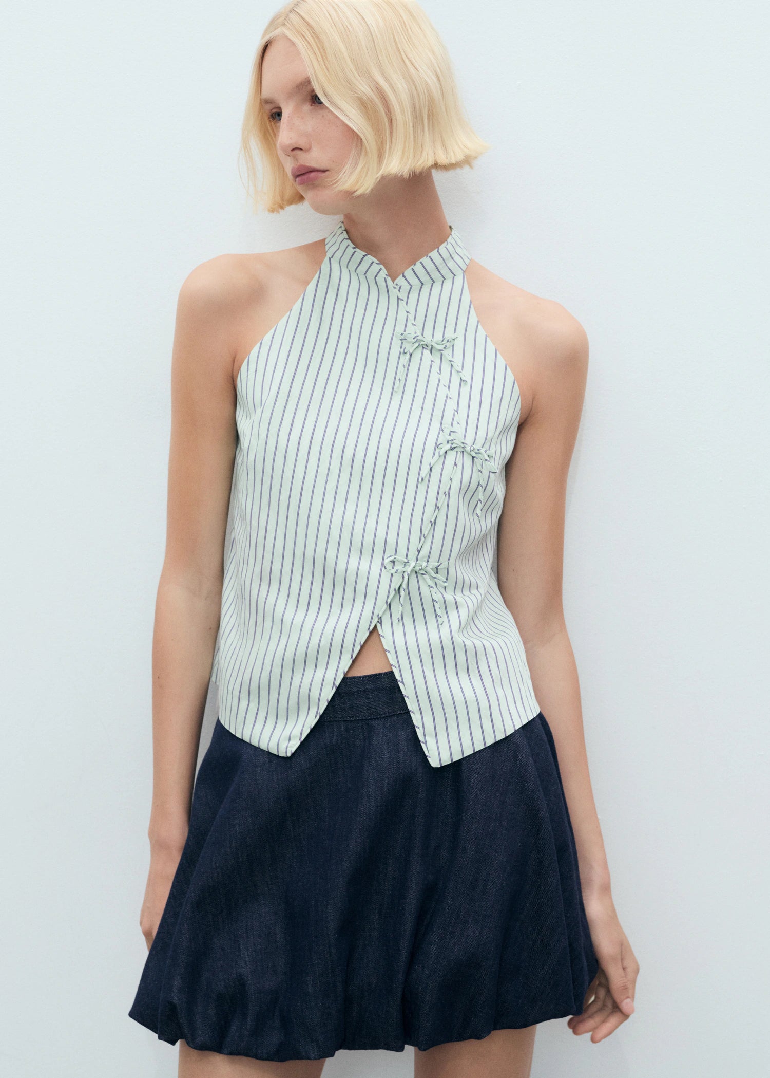 Striped Top With A Strap Neckline And Laces