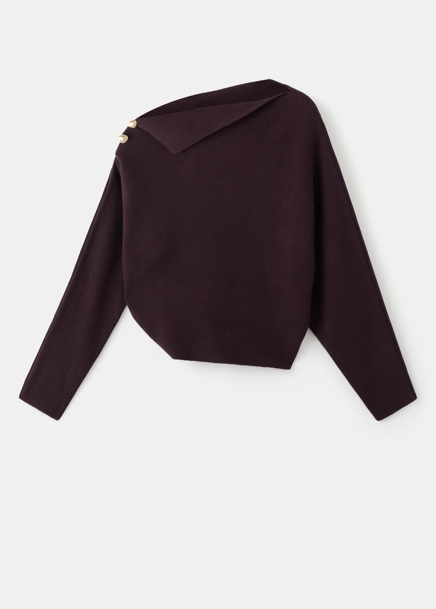 Sweater With Asymmetrical Neck And Jewel Buttons