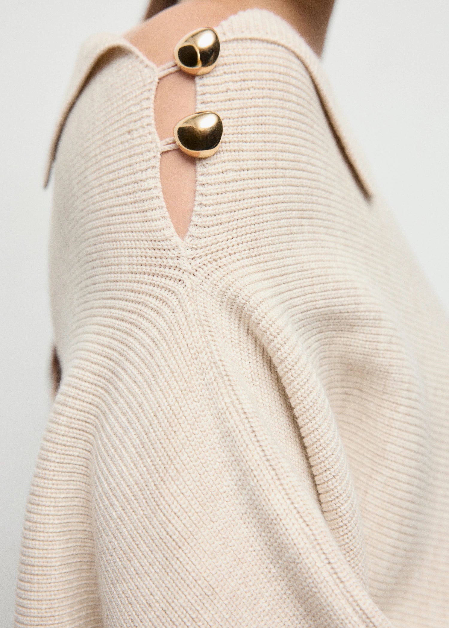 Sweater With Asymmetrical Neck And Jewel Buttons