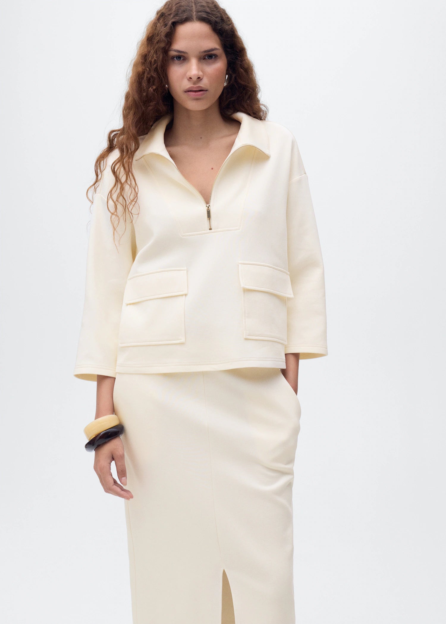 Three Quarter Sleeve Jacket With Pockets