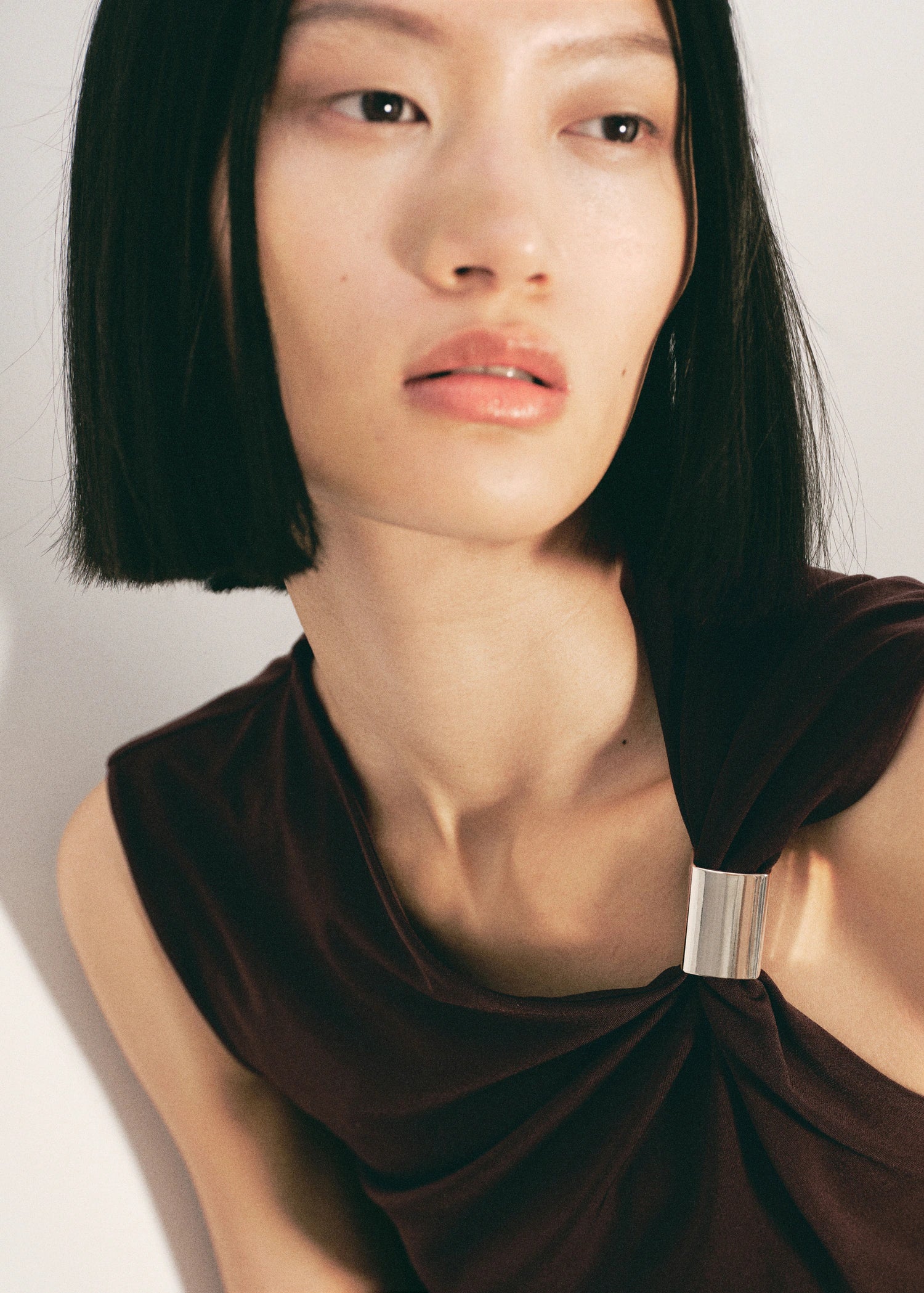 Top With Asymmetrical Neckline And Metallic Detail