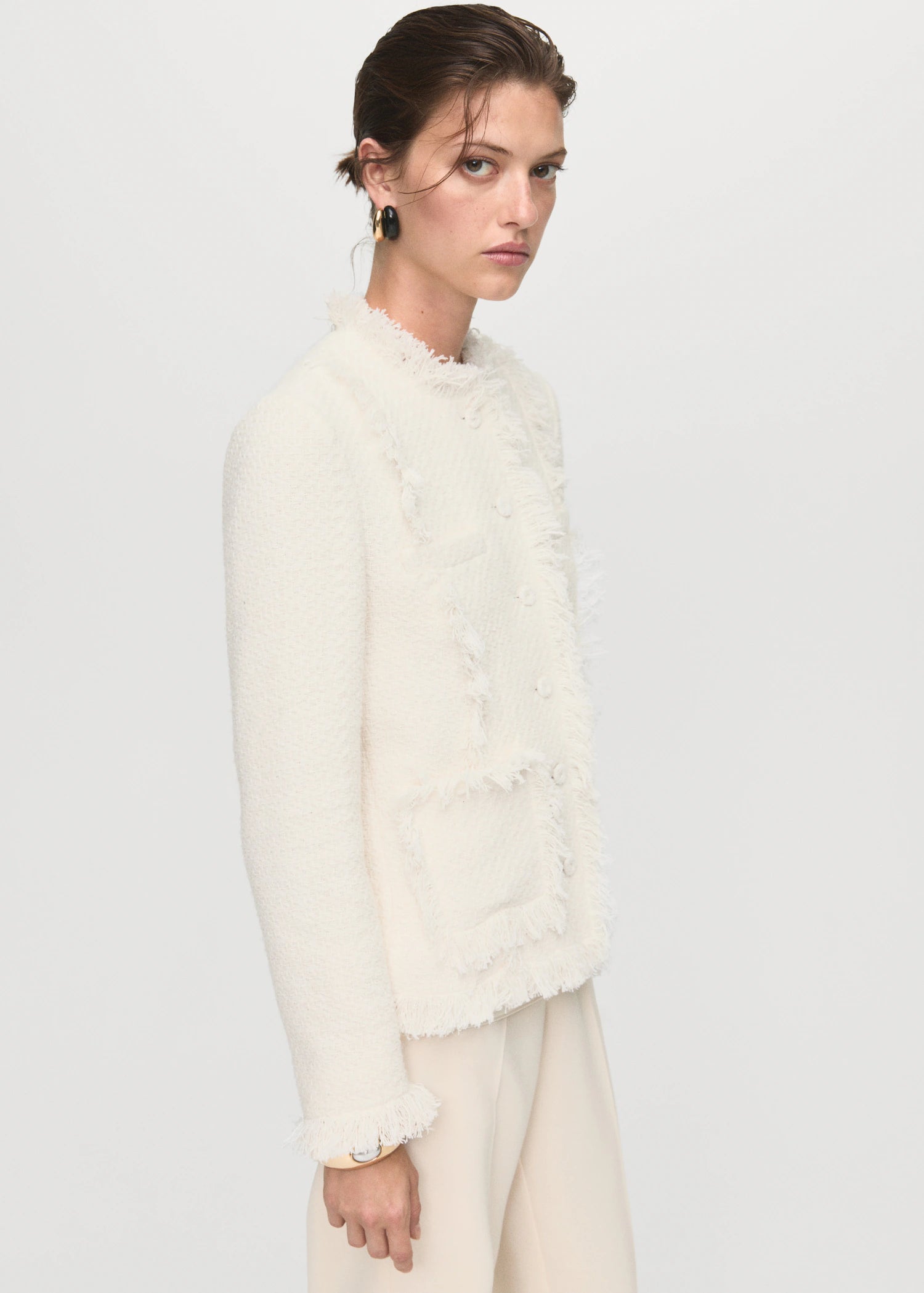 Tweed Jacket With Frayed Ends