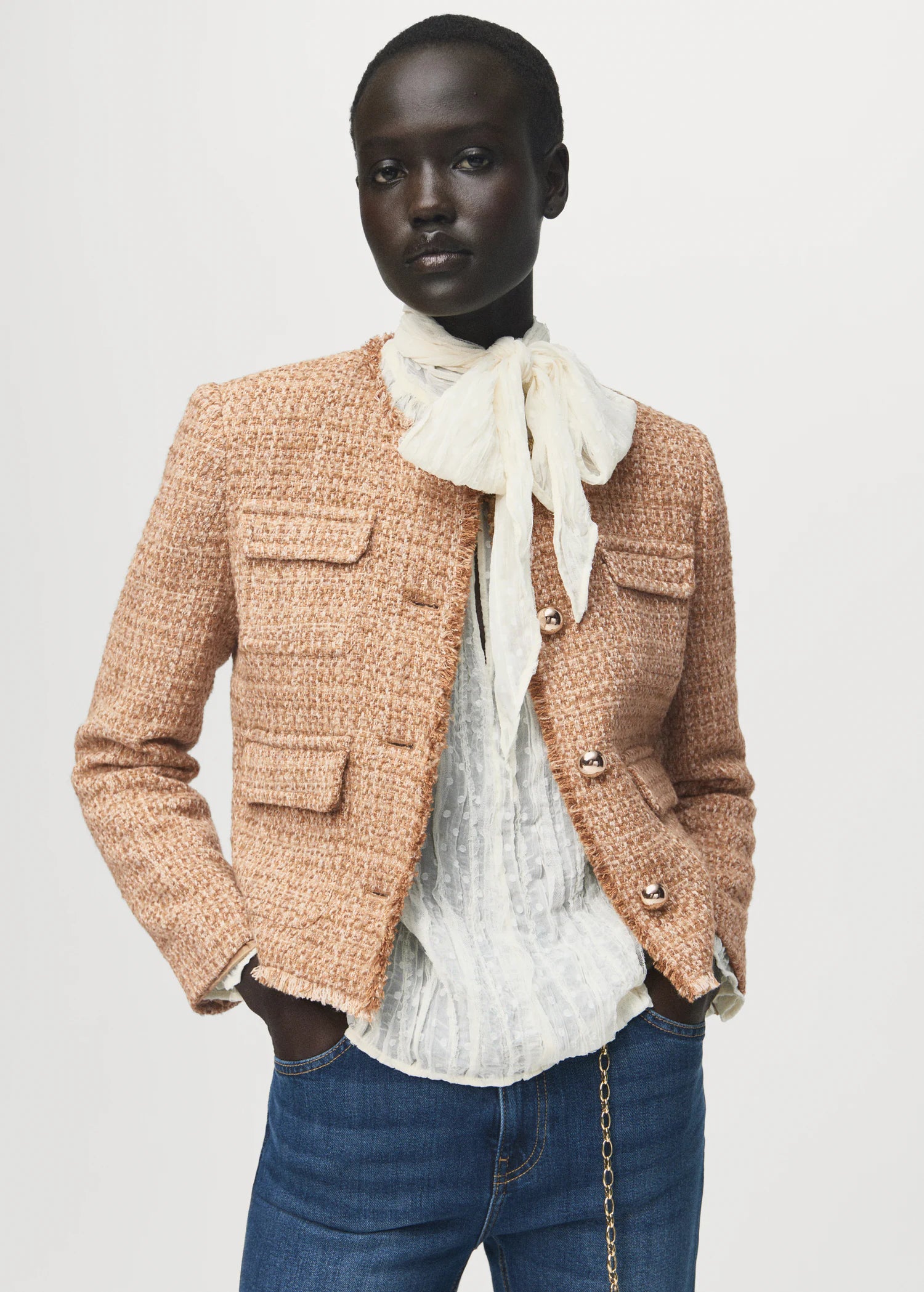 Tweed Jacket With Frayed Ends