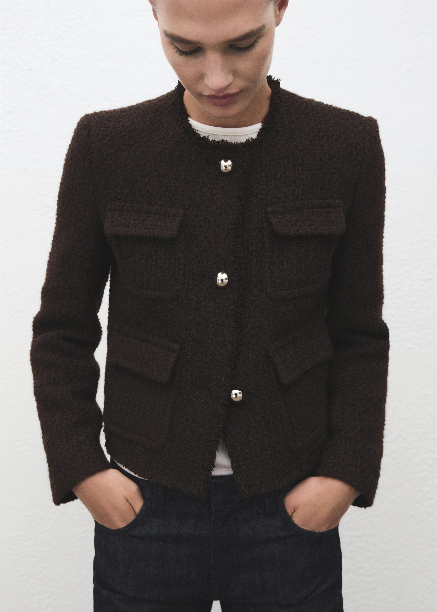 Tweed Jacket With Frayed Ends