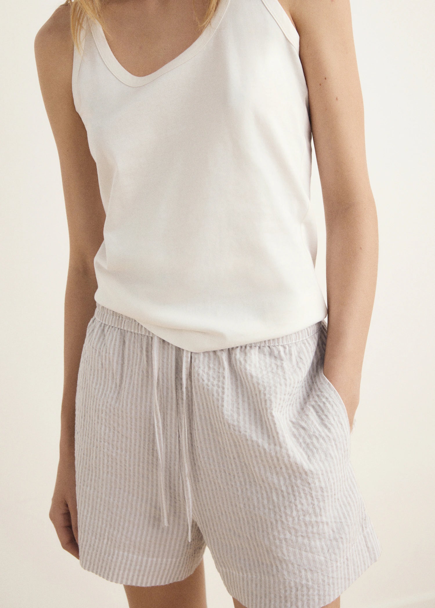 Two Piece Striped Seersucker Pyjama Shorts