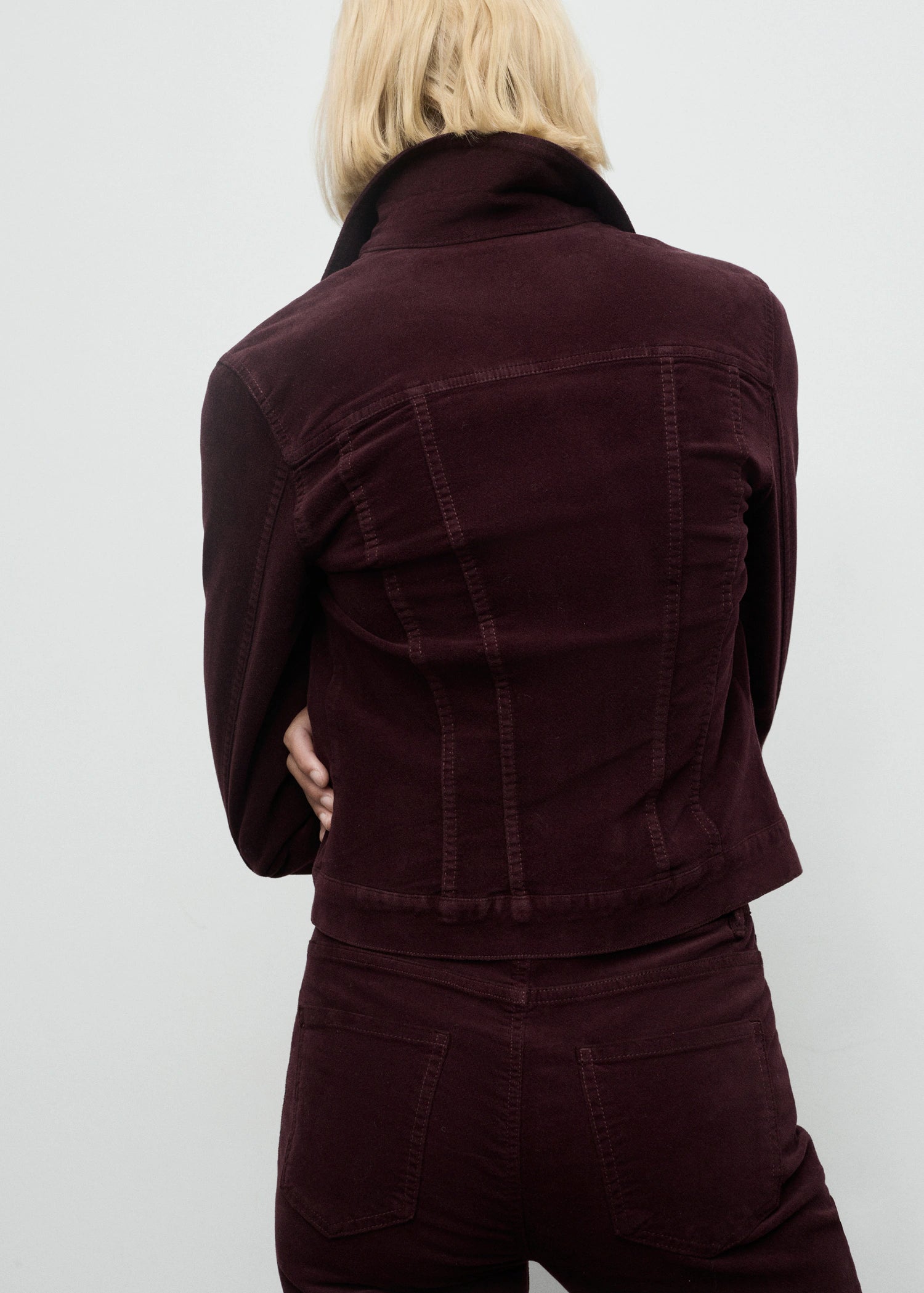 Velvet Bomber Jacket With Stitching