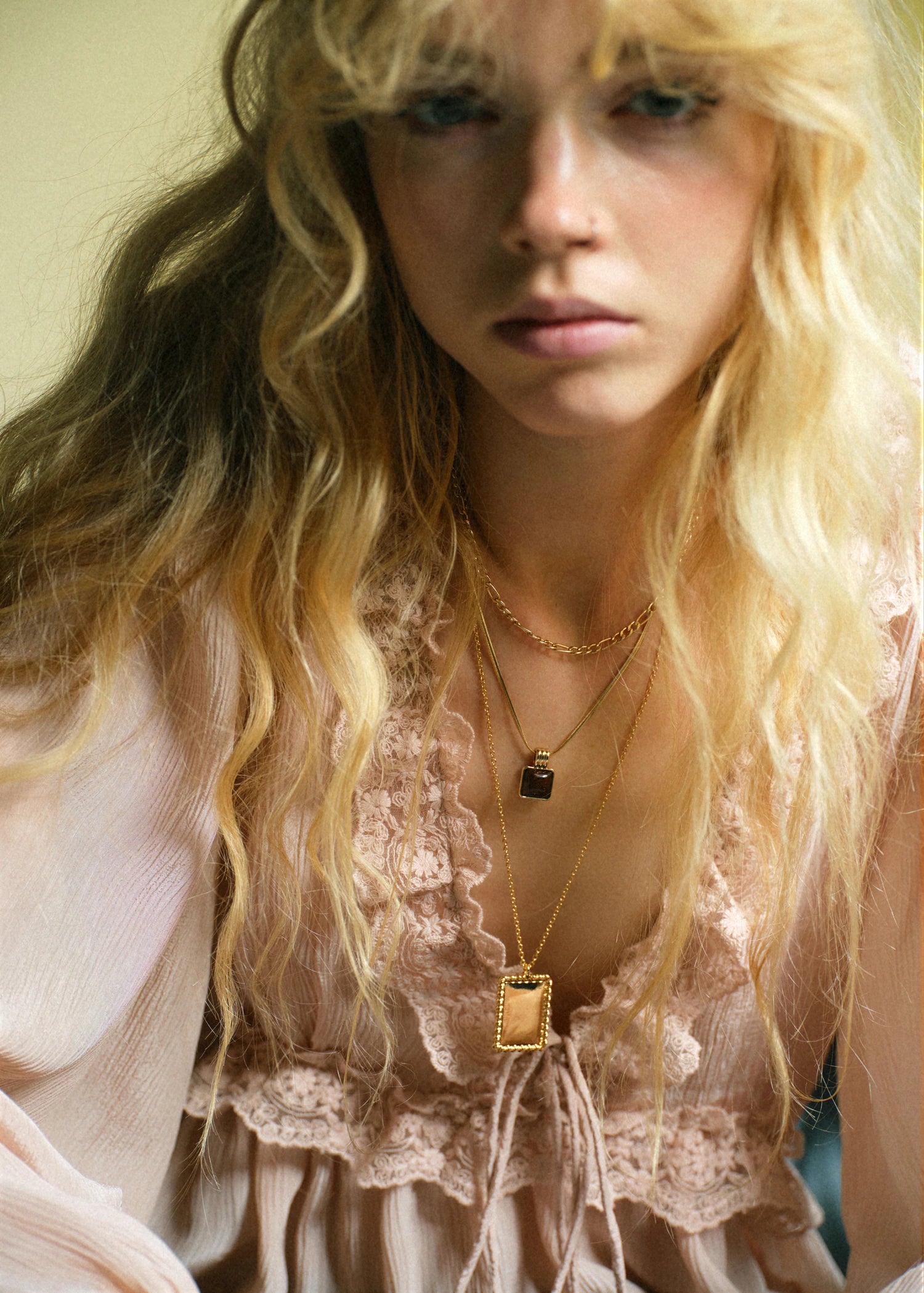 V Neck Blouse With Lace Trim