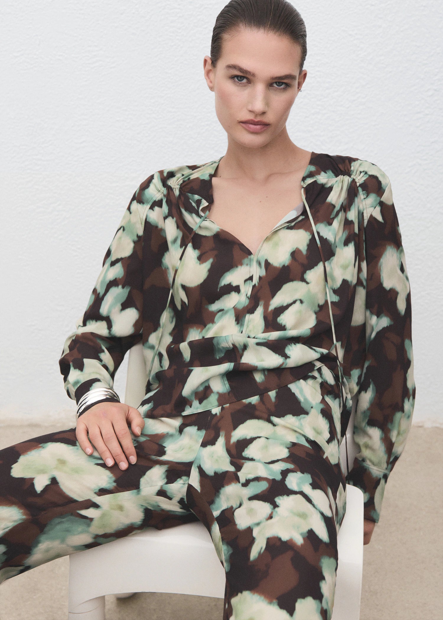 V Neck Blouse With Tie