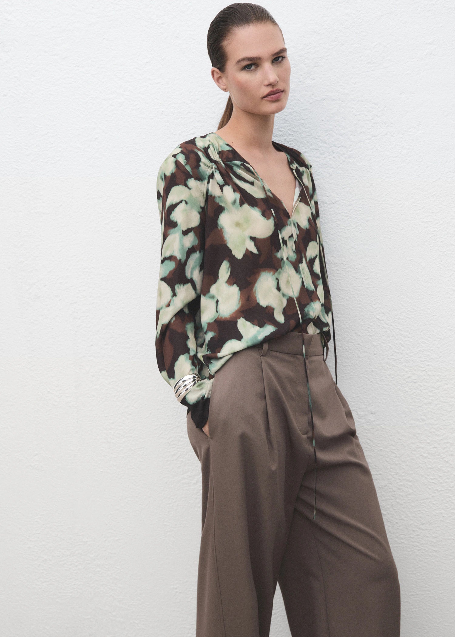 V Neck Blouse With Tie