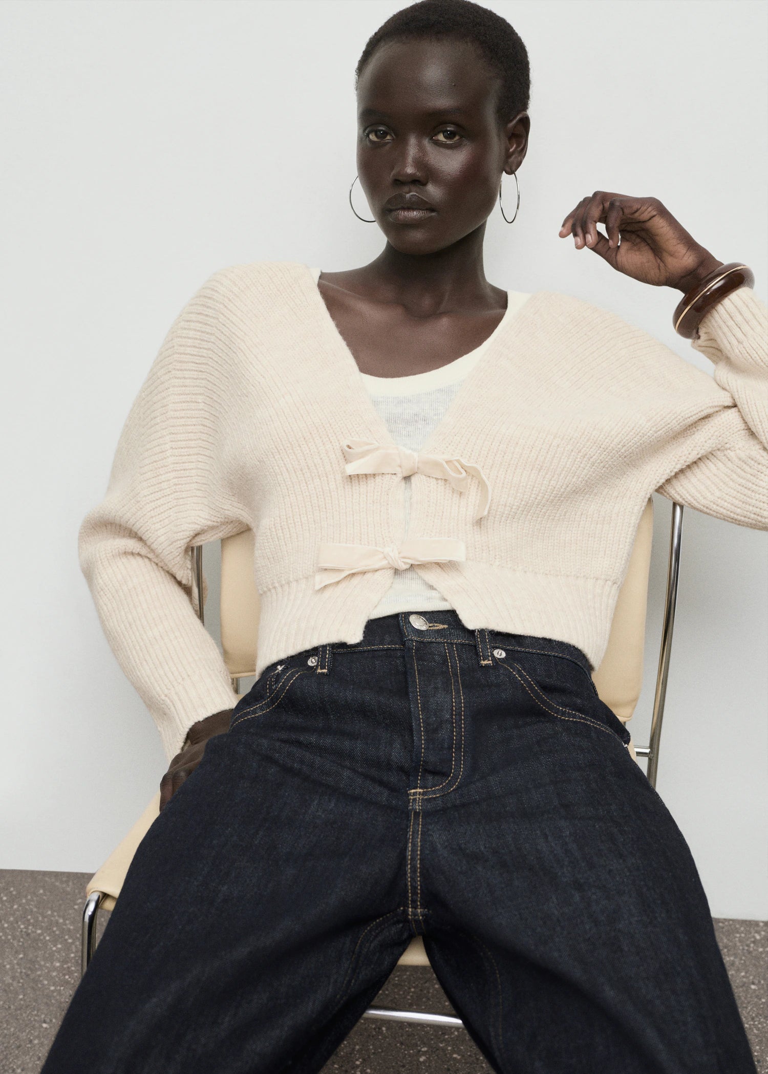 V Neck Cardigan With Bows