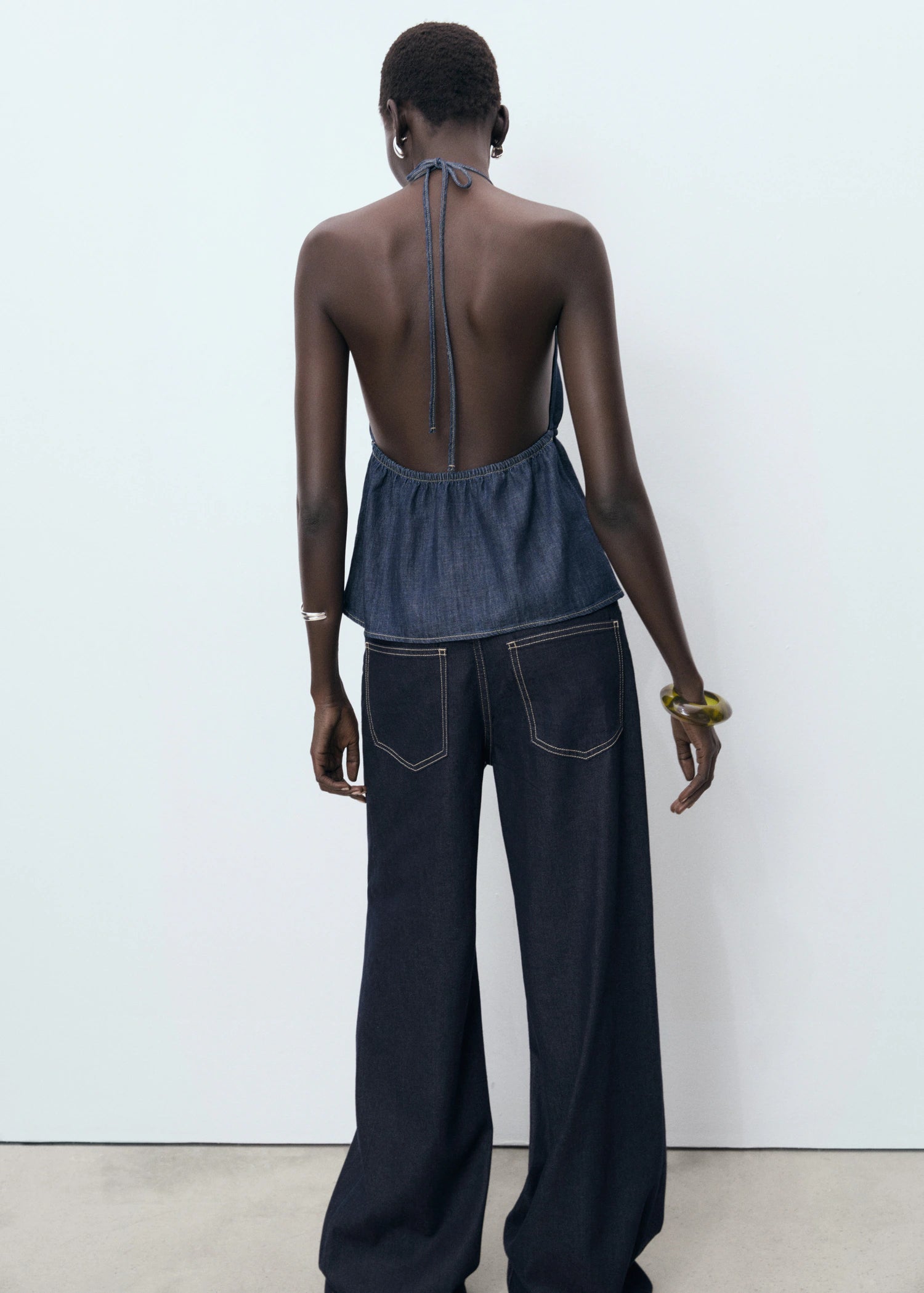 V Neck Denim Top With Bow