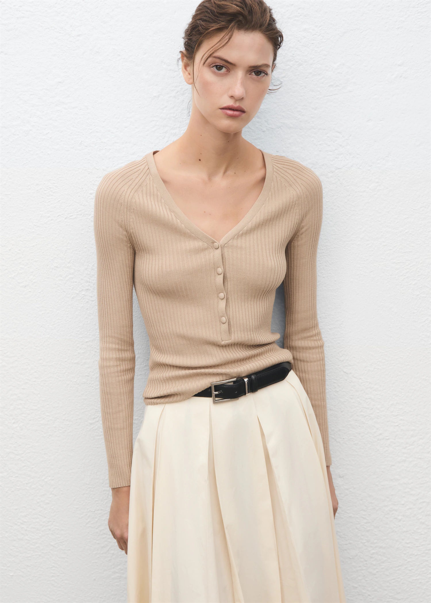 V Neck Ribbed Knit Sweater