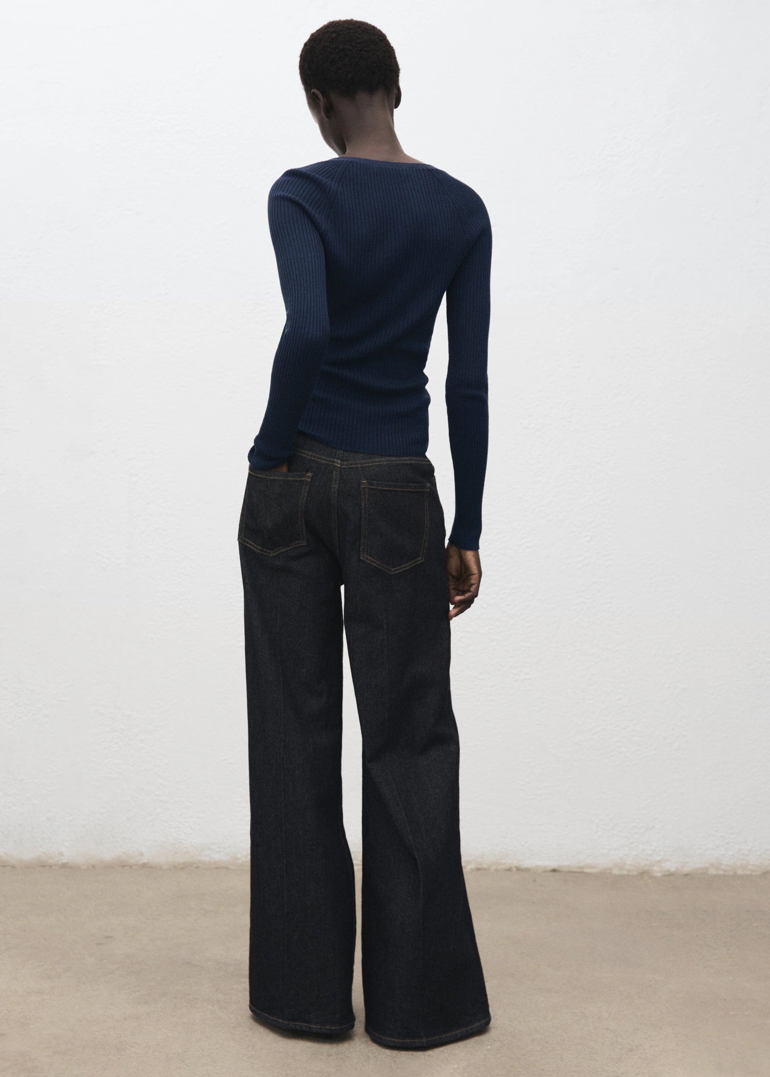 V Neck Ribbed Knit Sweater