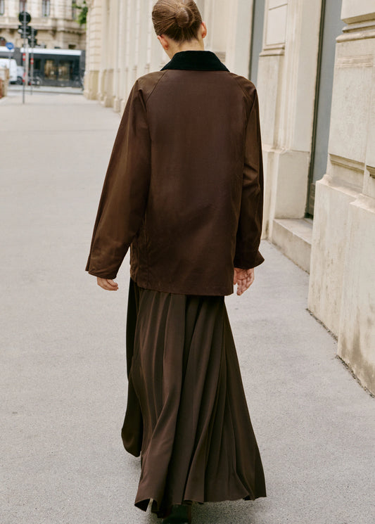 Waxed Effect Parka With Corduroy Collar