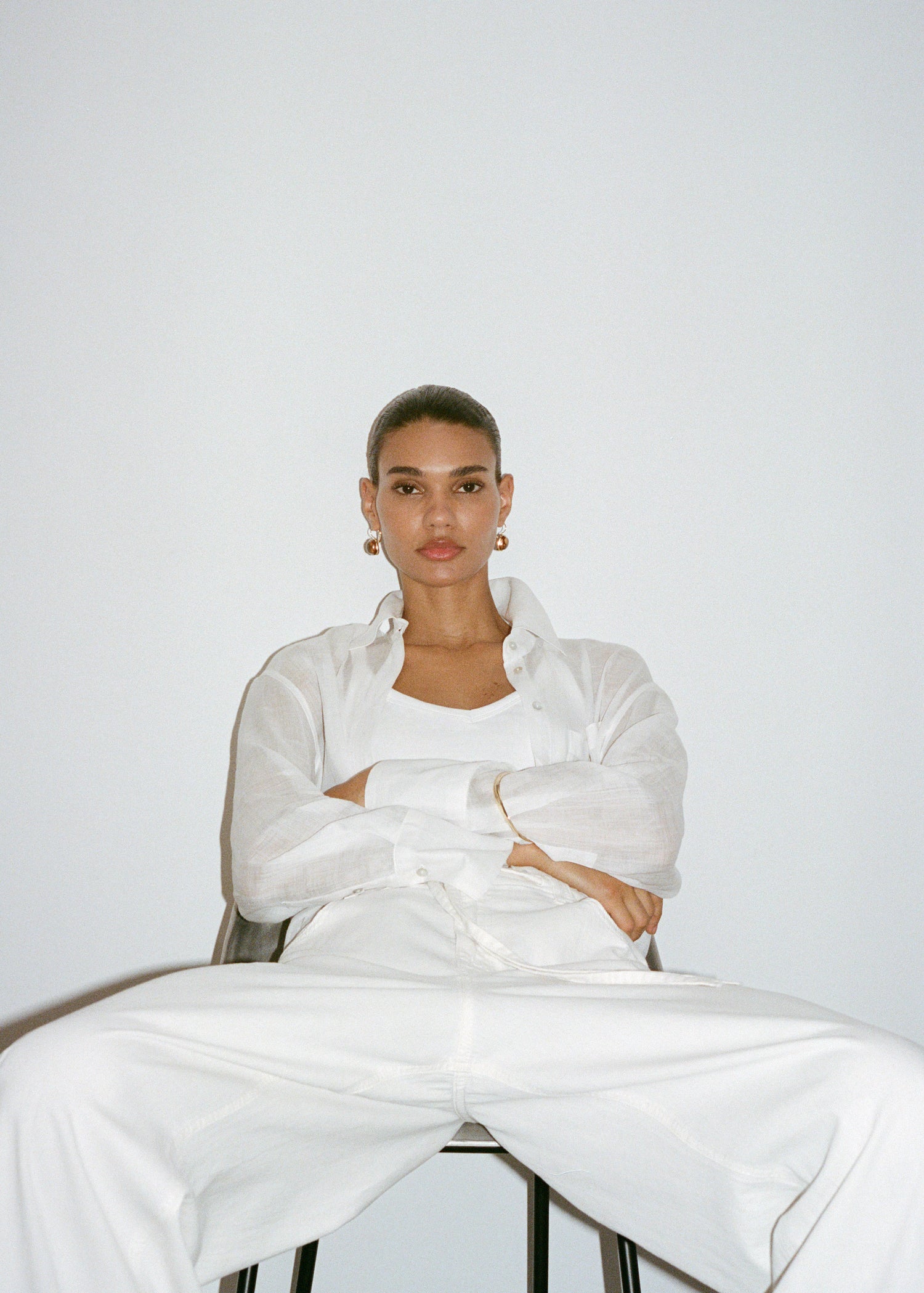 Wide Leg Denim Trousers With Belt