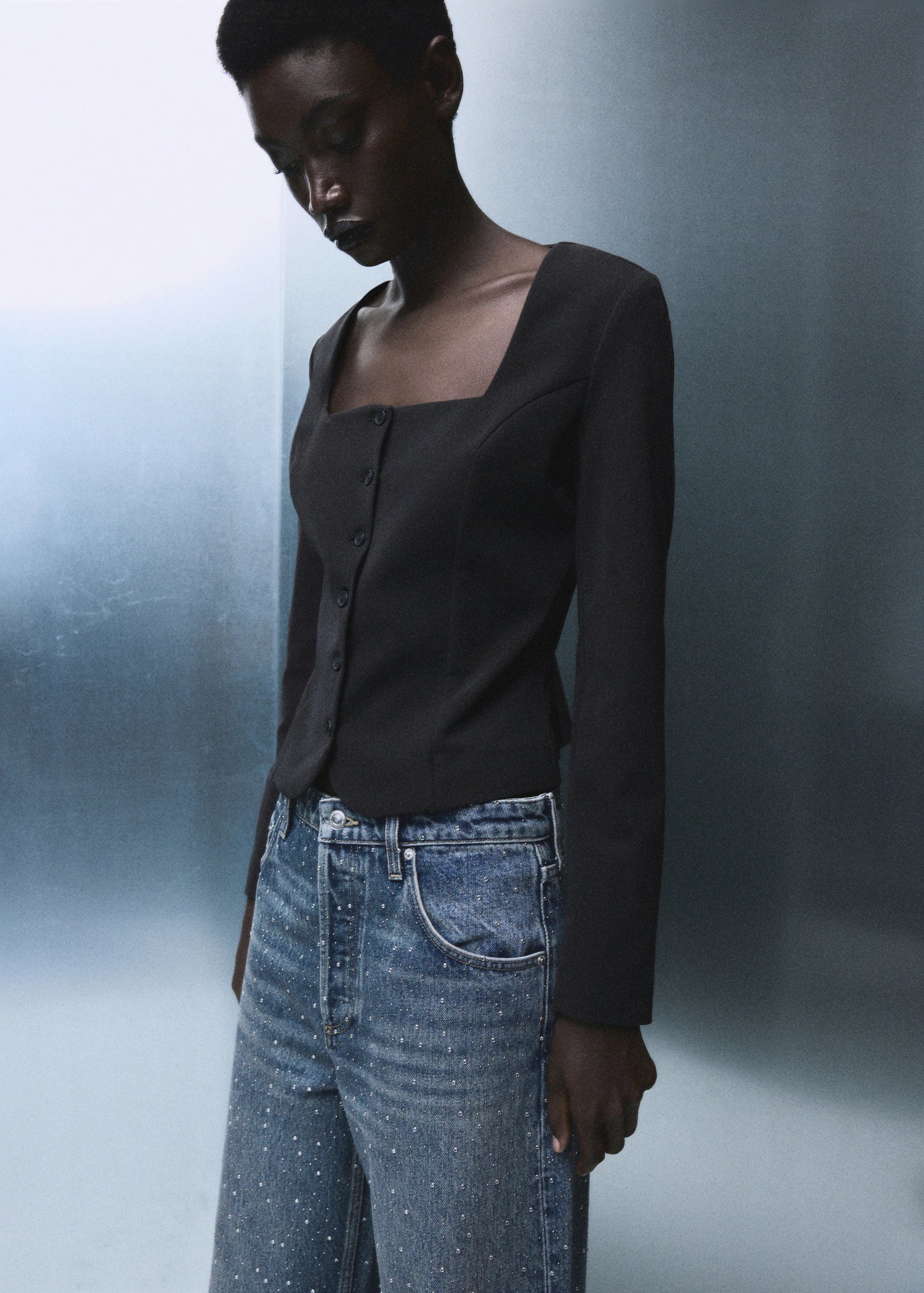 Wide Leg Jeans With Rhinestones