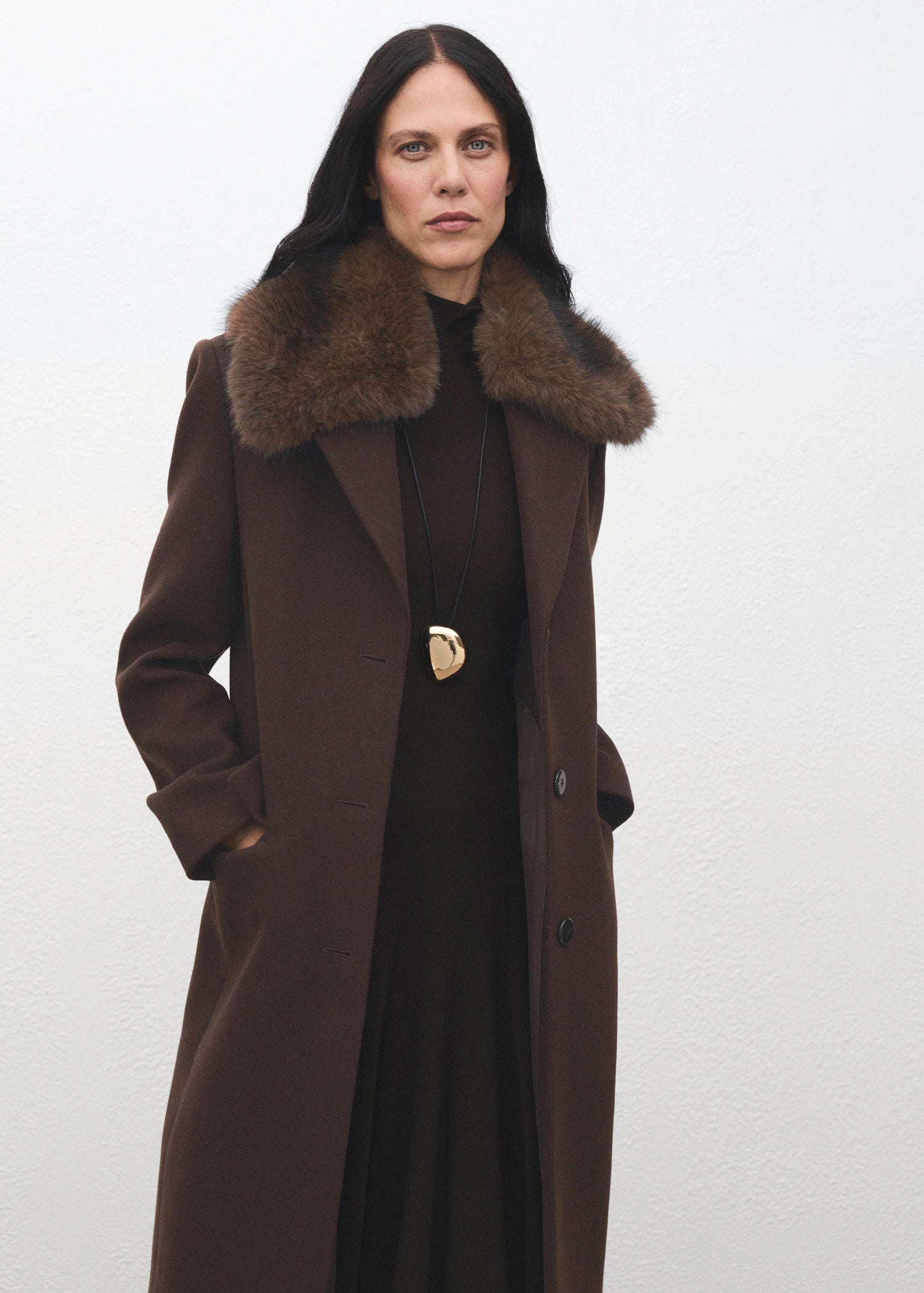 Wool Coat With Fur Collar