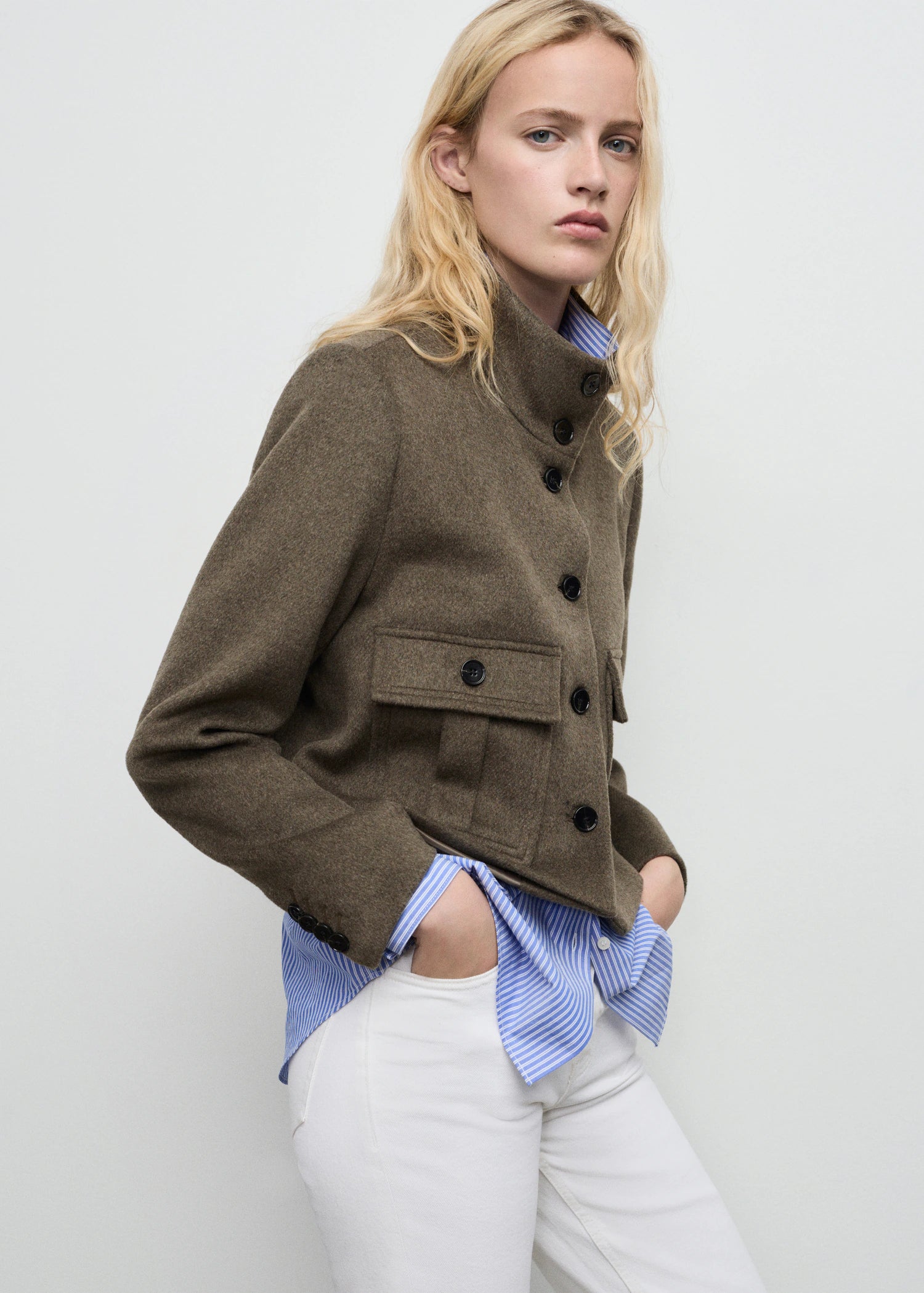 Wool Blend Jacket With Pockets