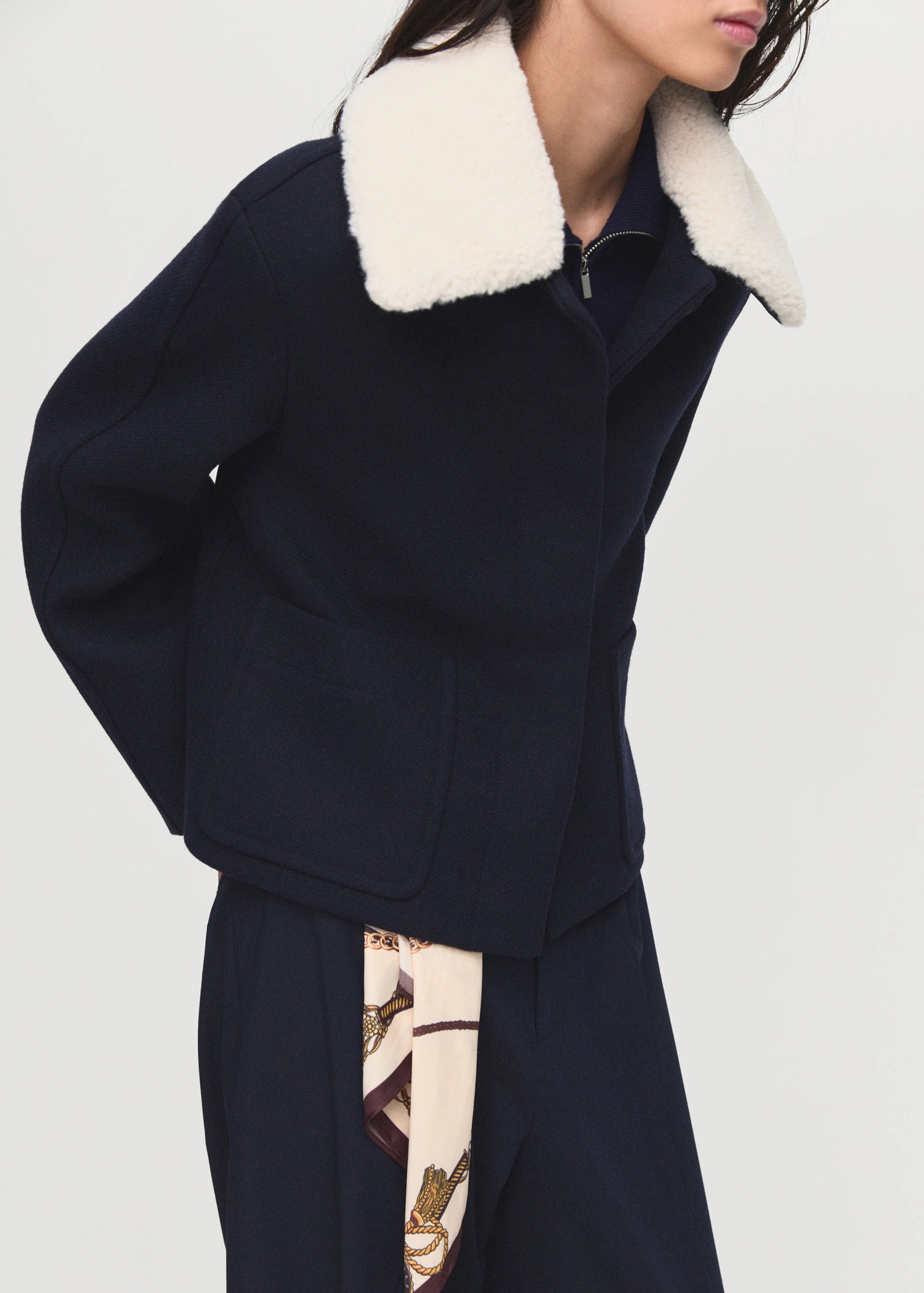 Wool Blend Jacket With Shearling Collar